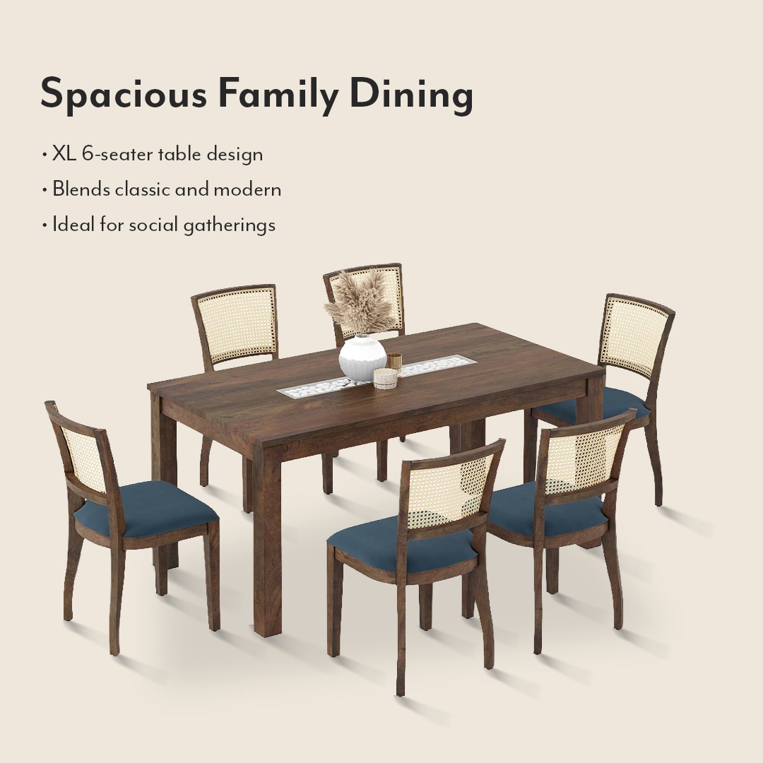 Brighton Xl 6 Seater Dining Table with Reed Dining Chair Set