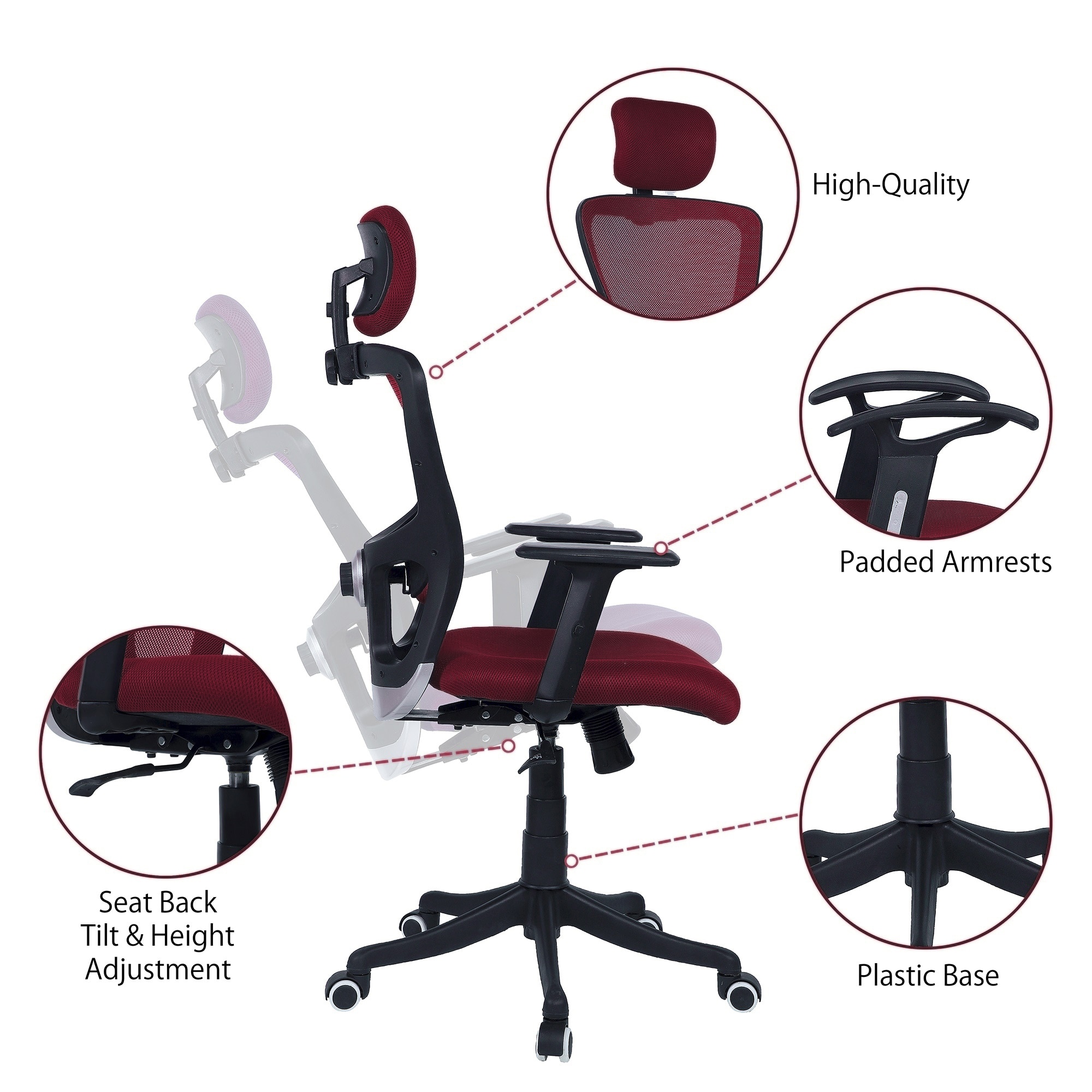 Dreaceo High Back Ergonomic Chair in Maroon Colour