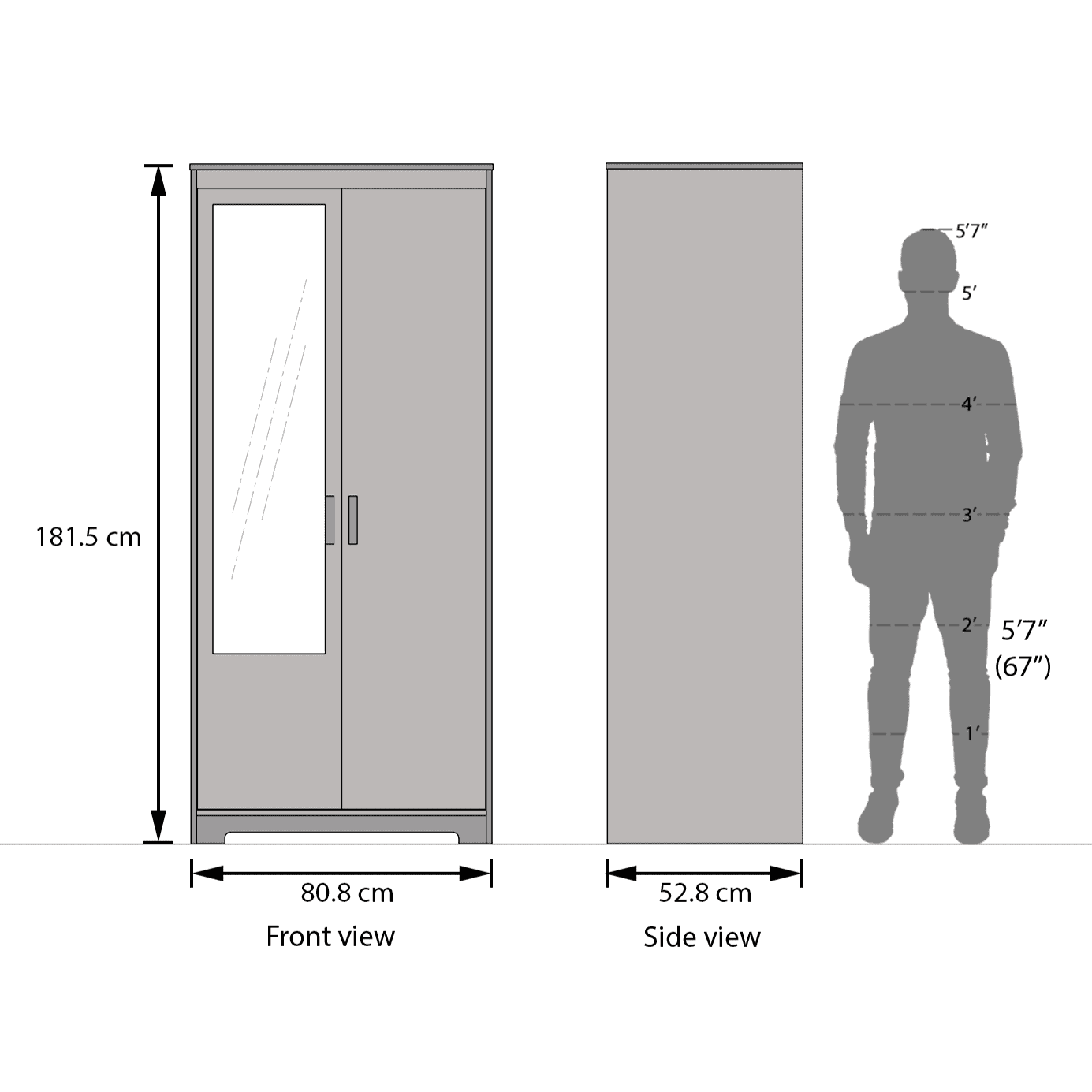 Hilton 2 Door Wardrobe With Mirror and Lock Without Drawer in Chestnut Acacia Finish