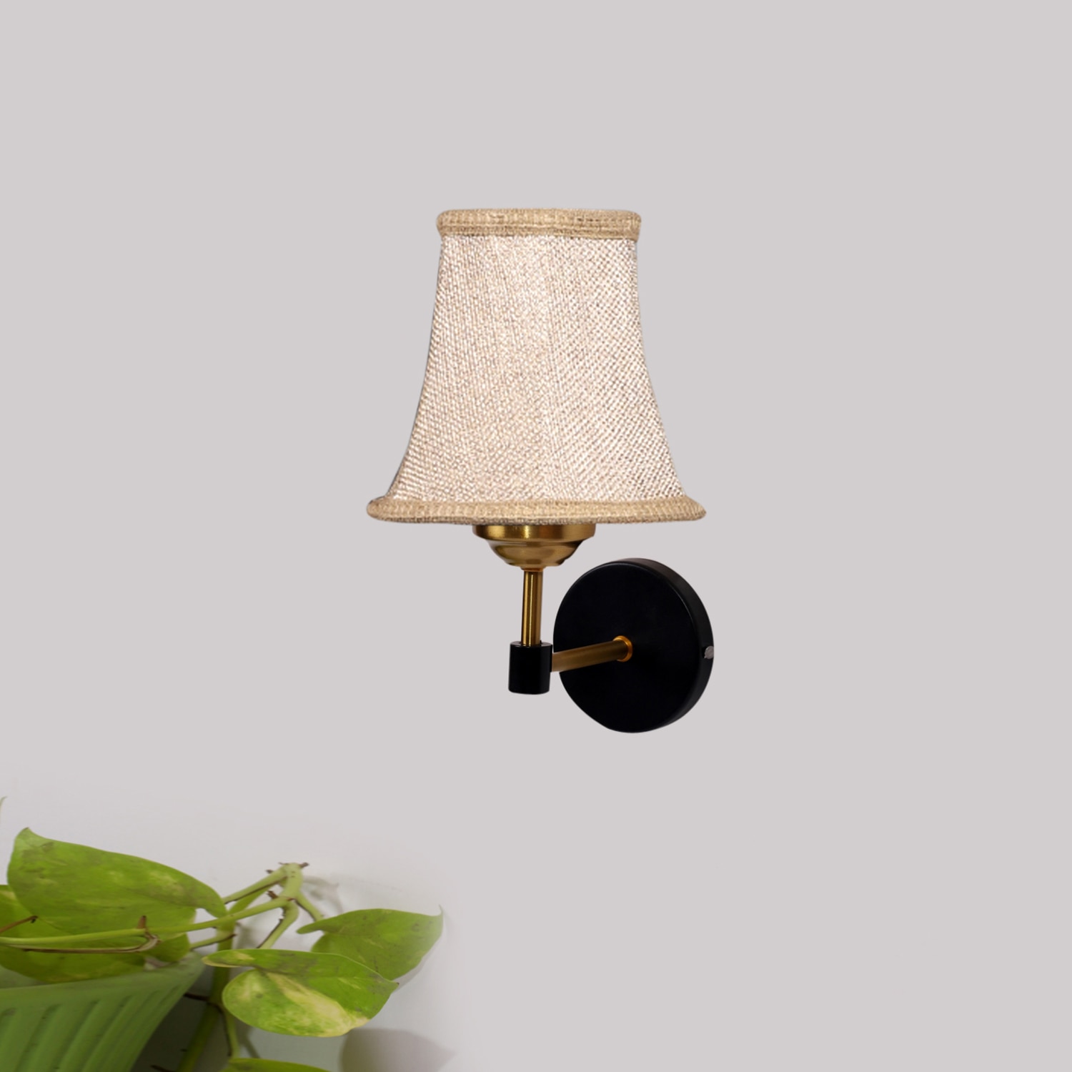 Devansh Gold Wall Mounted Lamp With Beige Jute Shade