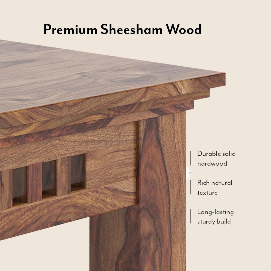 Fidora 4 Seater Dining Table With Set Of 4 Alaine Dining Chairs (Colour- Calico Floral Retreat & Pony Beige, Finish- Teak)