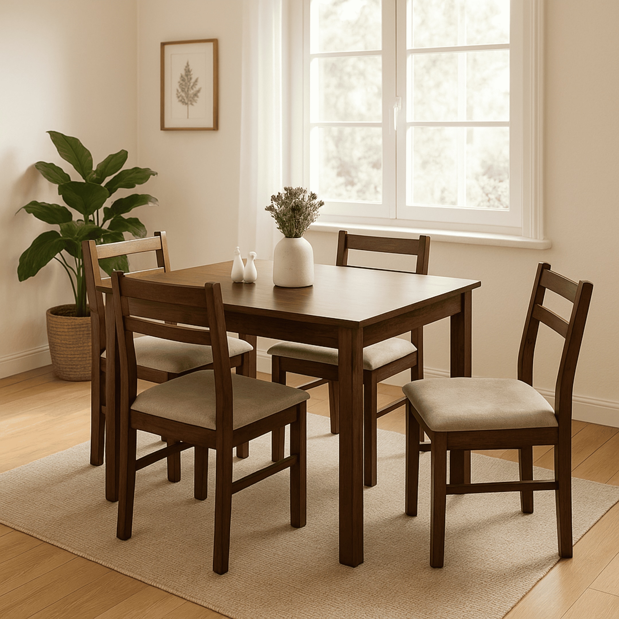 Globally Indian Sheesham Wood 4 Seater Dining Table Set With 4 Seater Cushioned Chairs