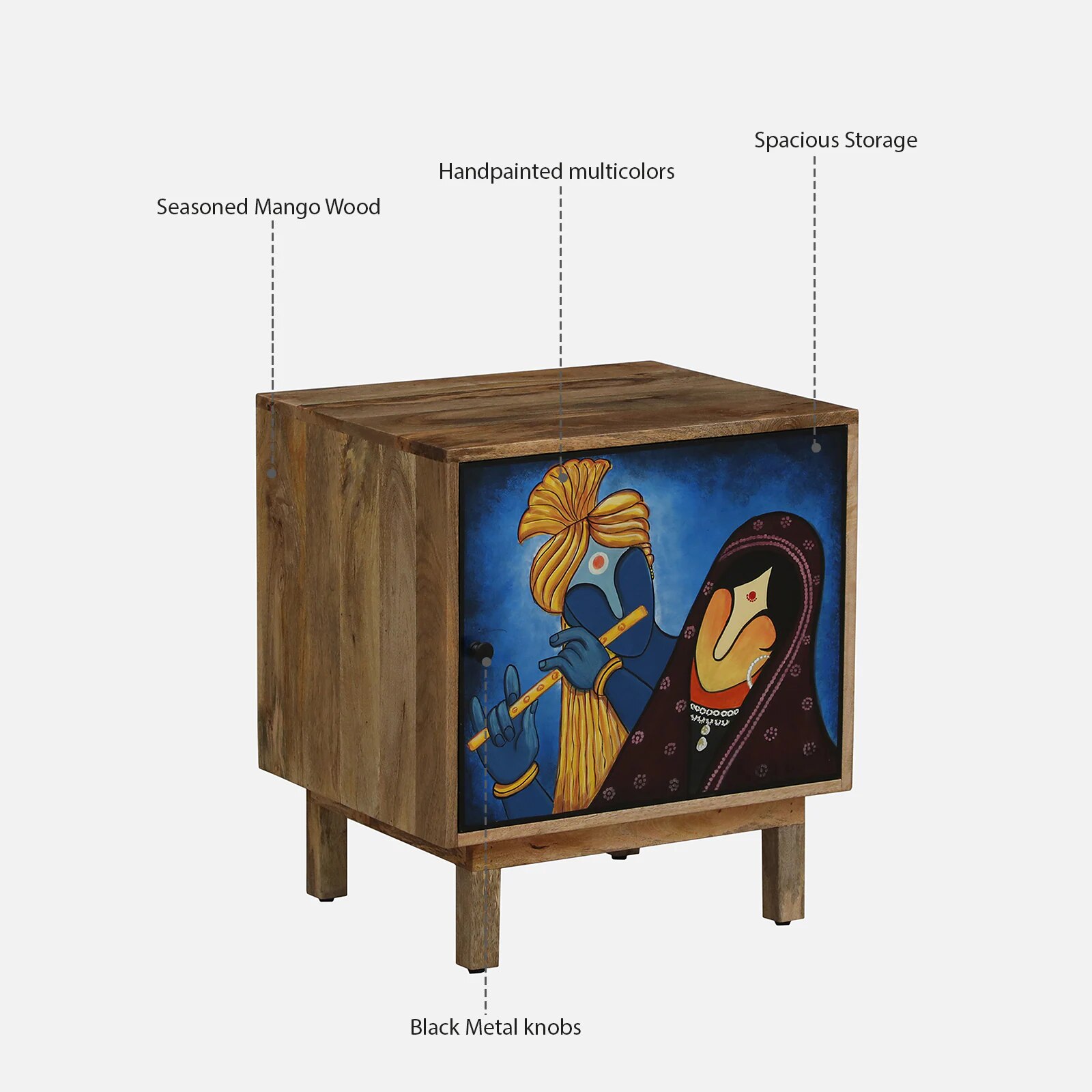 Holmes Mango Wood Hand Painted Multicolour 1 Door Small Cabinet In Natural Finish