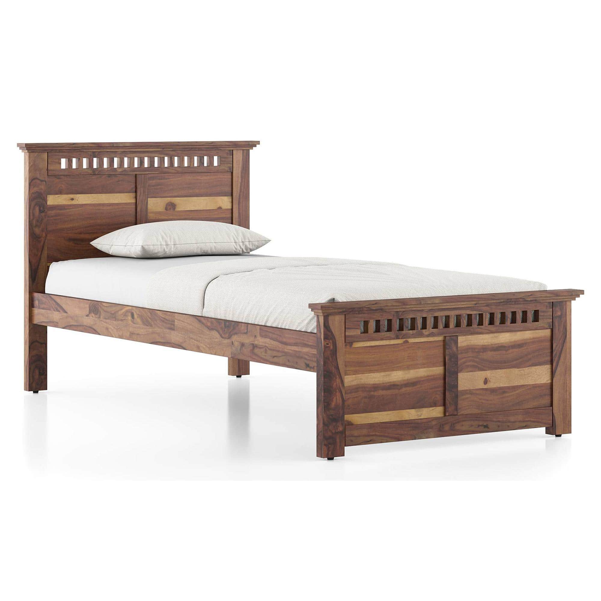 Fidora Solid Wood Single Size Non Storage Bed in Teak Finish