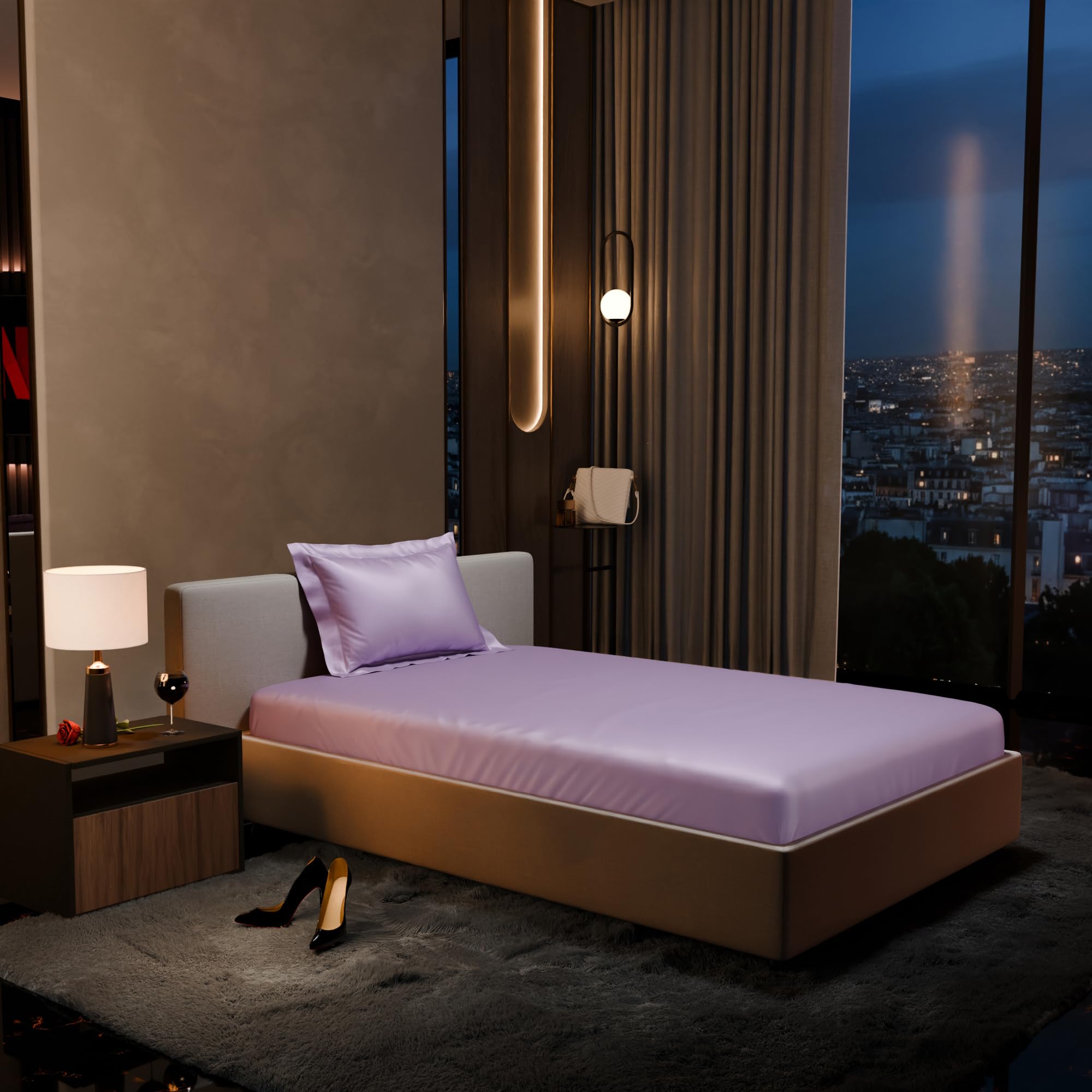 Stoa Paris 300TC UltrSatin Single Bedsheet Set Satin Single Night Lilac - Stoa Paris