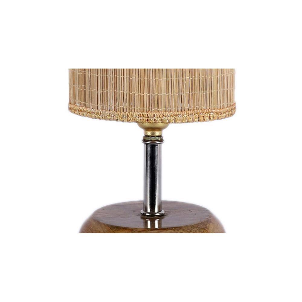 Leslie Beige Bamboo Shade Table Lamp with Natural Wooden Base