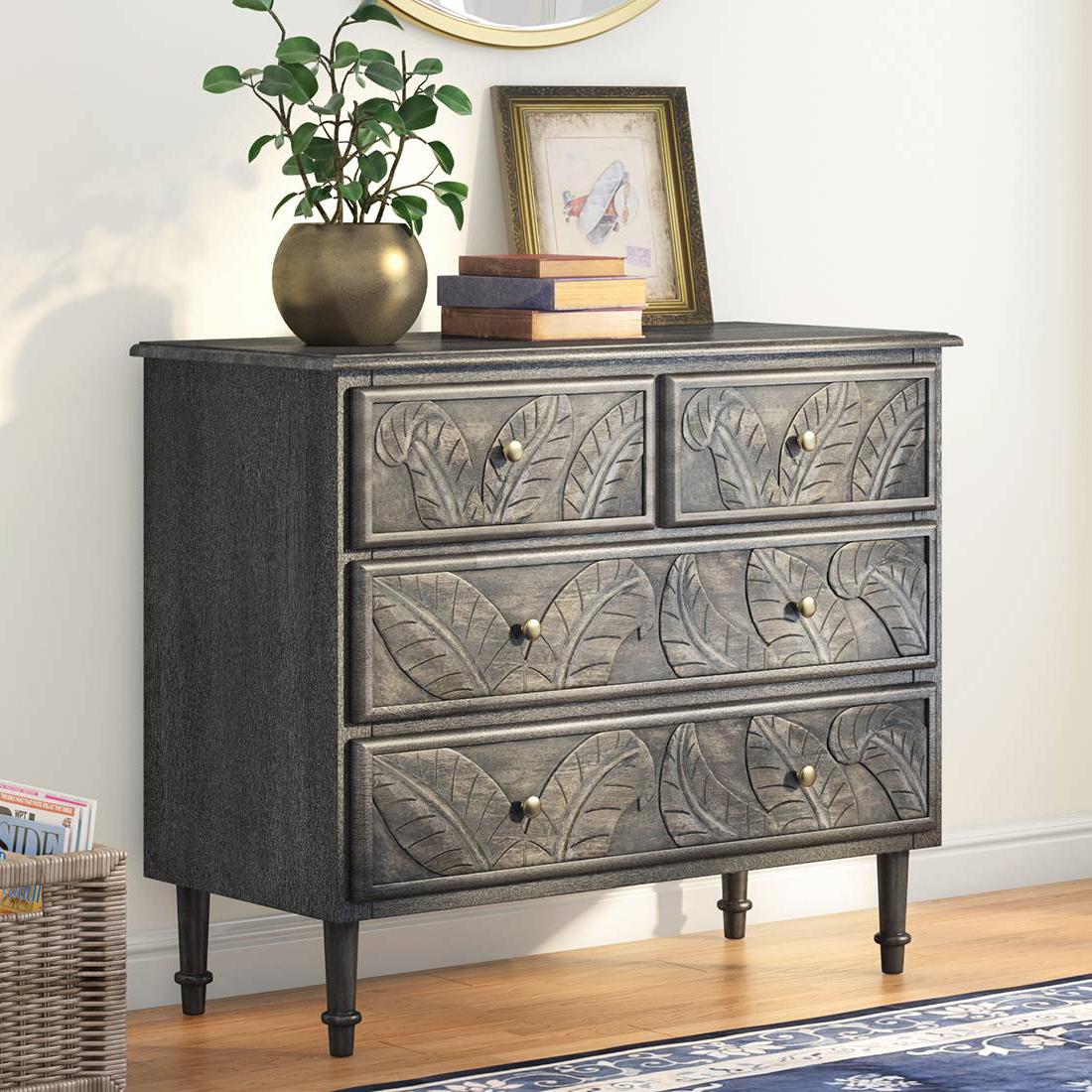 Elisa Solid Wood Chest of 4 Drawers in Antique Grey Finish