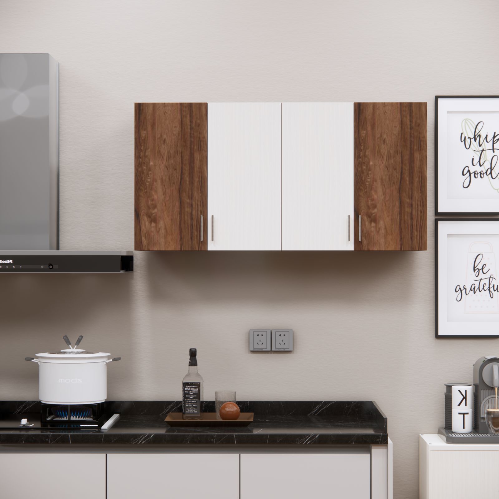 4 Doors Modular Wall Mounted Kitchen Cabinet With Adjustable Shelf In Cochwood Brown Finish - Speciality Panels
