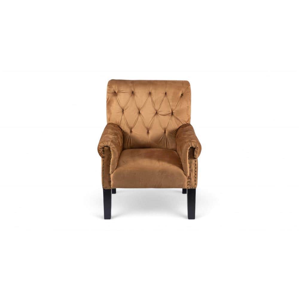 Arista Sheesham Wood Set of 2 Accent Chair in Taupe Brown Velvet Upholstery