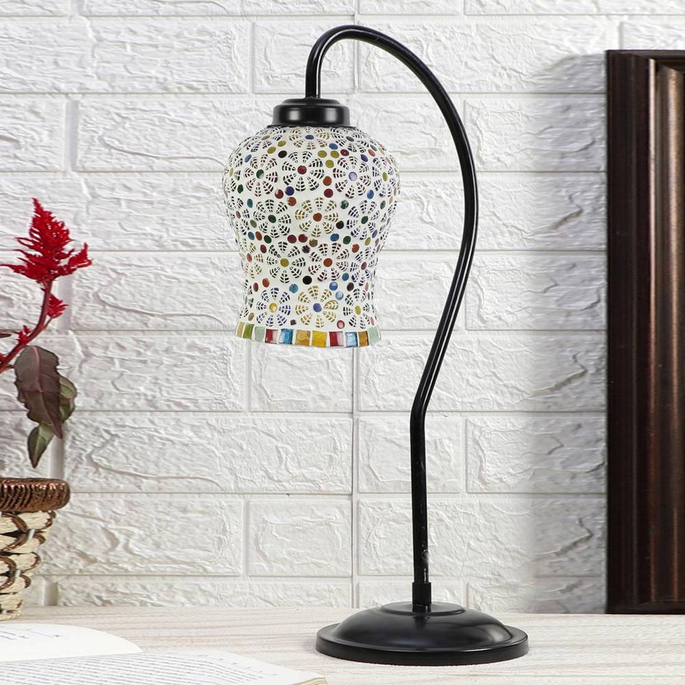 Multicolor Mosaic Glass Curvy Table lamp with Iron Base (EN17)