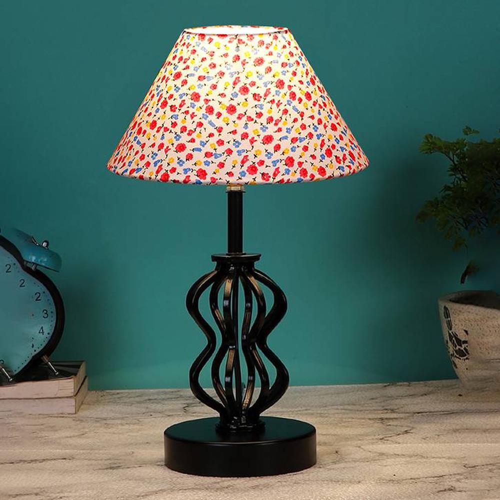 Palmer Multicolor cotton Table lamp with Iron Base - Devansh