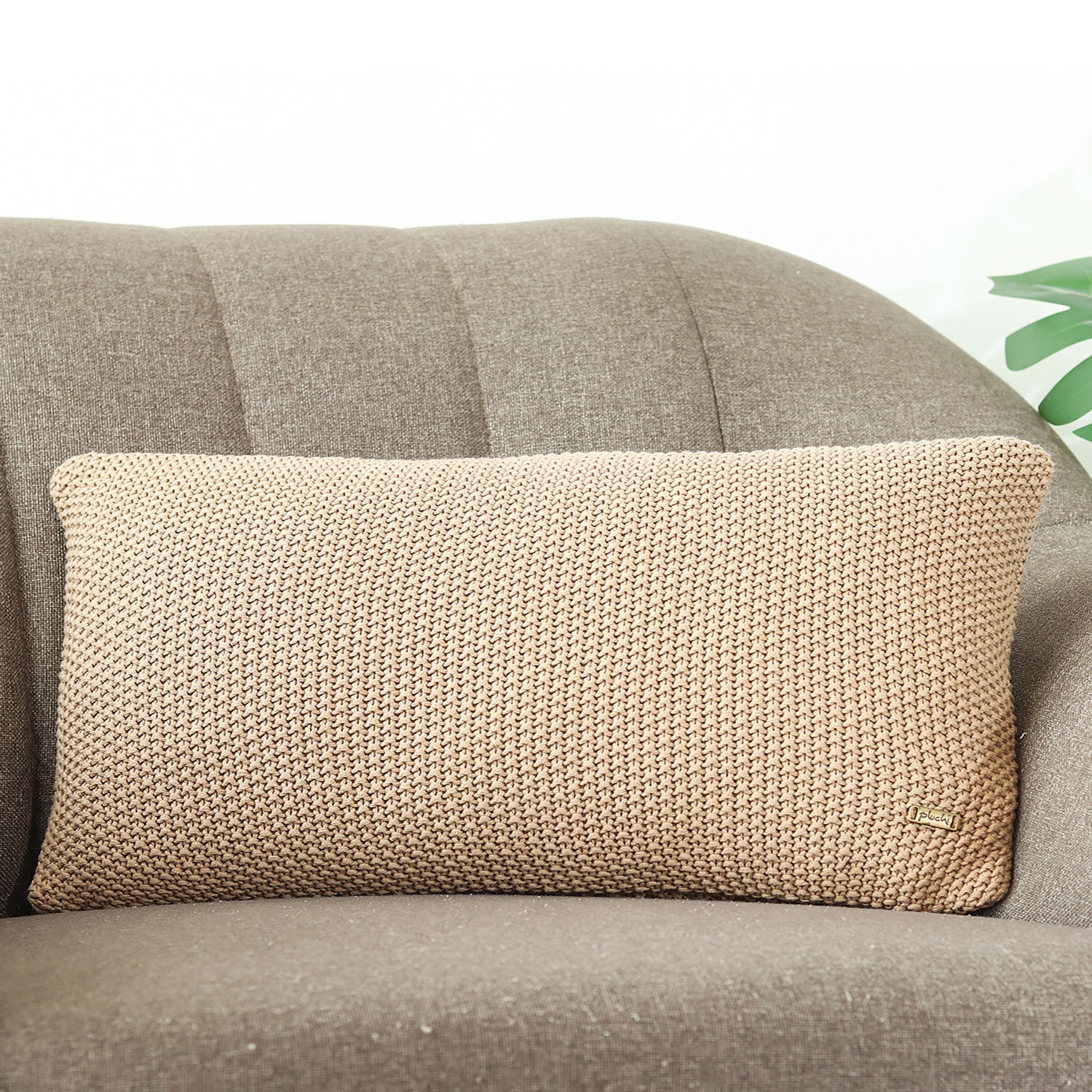 Moss Knit Cotton Cushion Cover  Cuban Sand 12X20  Inches - Pluchi
