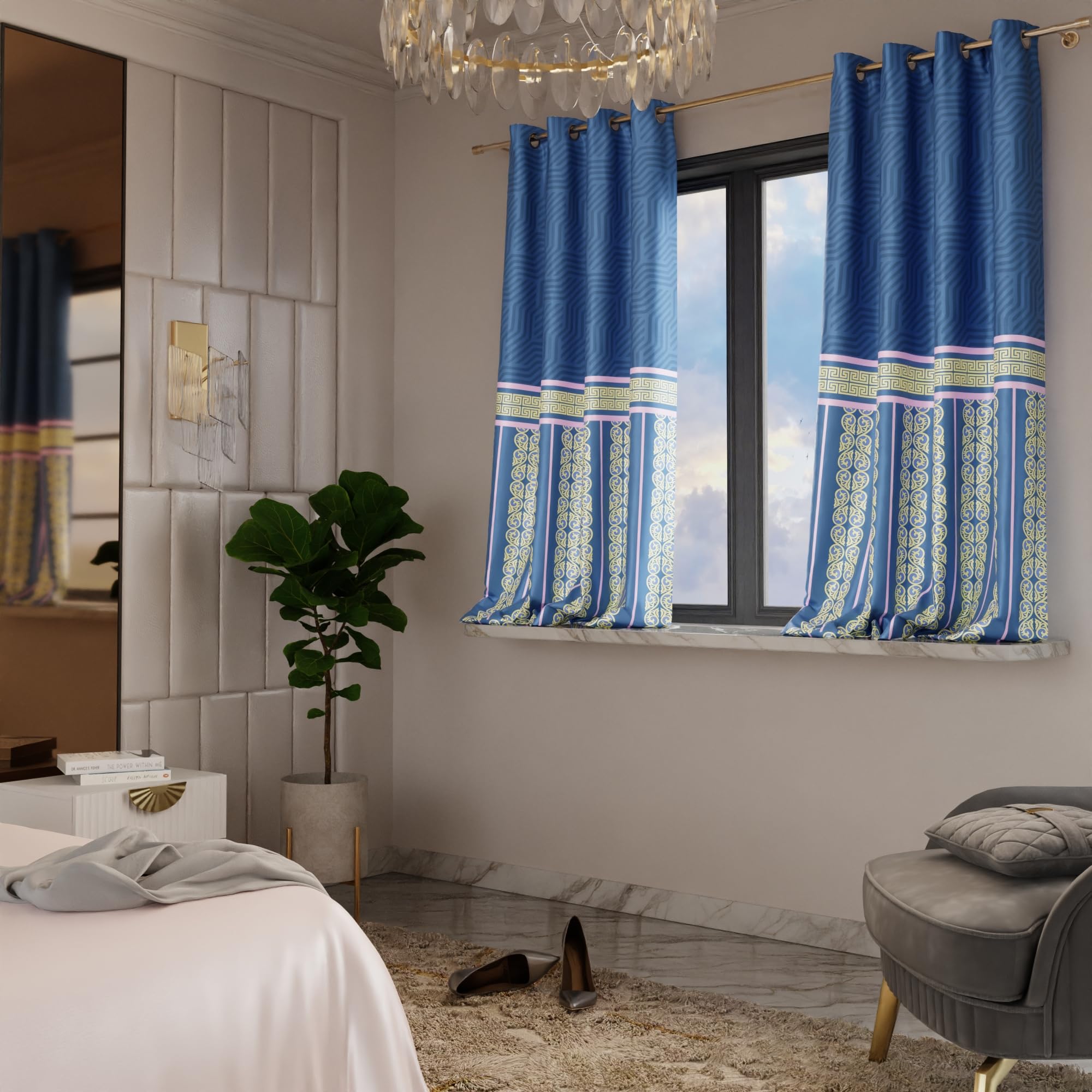Stoa Paris Satin Window Curtain, 70% Blackout Curtains,   Privacy Lining, Pack of 2, Versailles - Blue Monarch - Stoa Paris