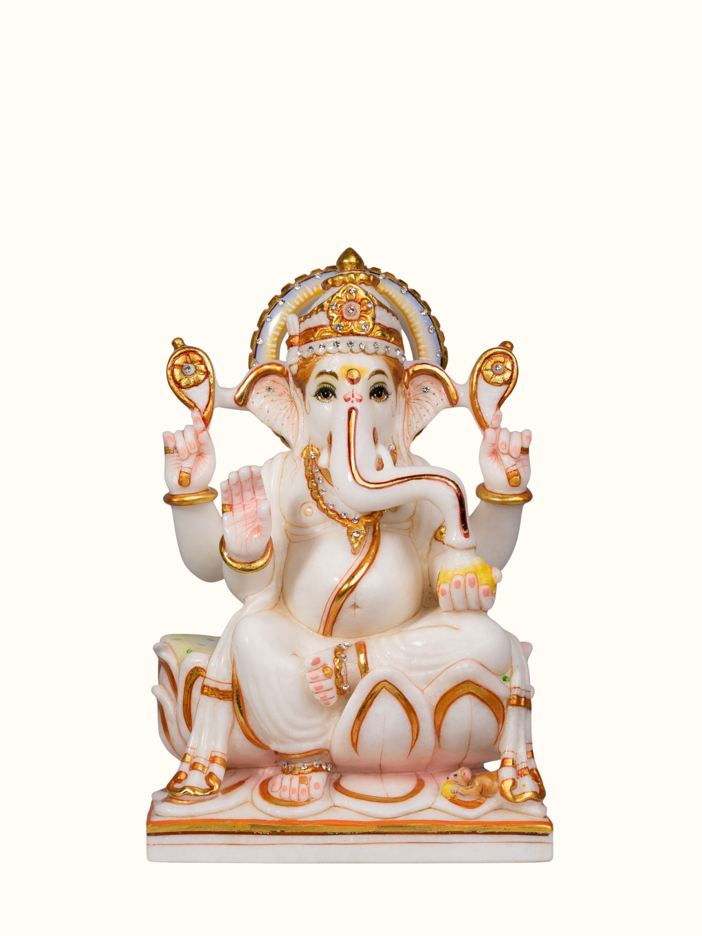 Front view of Carved Marble Ganesha Idol