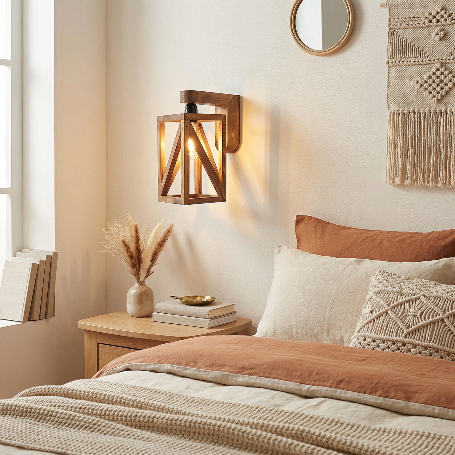 Symmetric Brown Solid Wood Wall Lights - Symplify