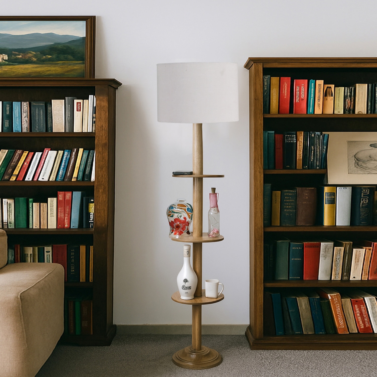 Devansh Shelf Wooden Floor Lamp - Devansh