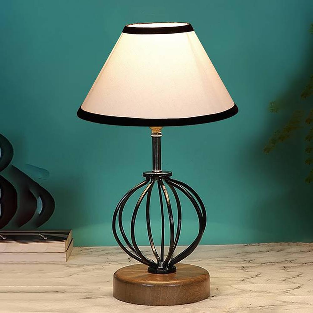 Mariah Multicolor cotton Table lamp with Wood & Iron Base