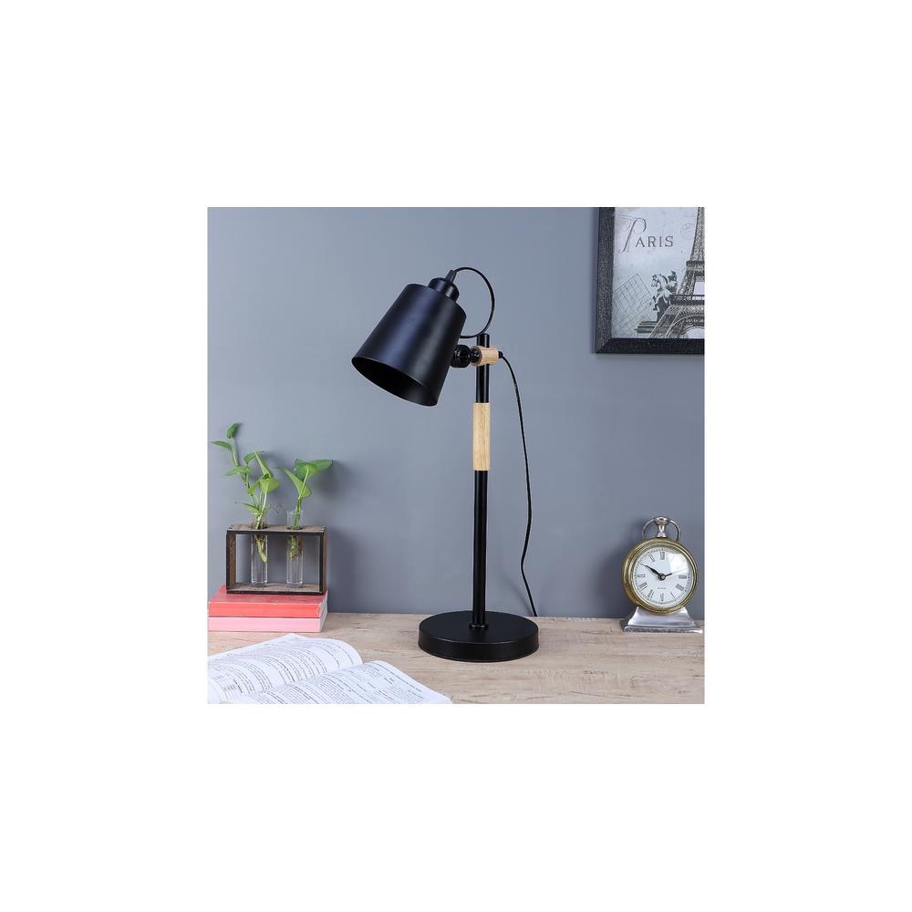 Modern Nordic Wood and Metal Study Lamp With Black Base