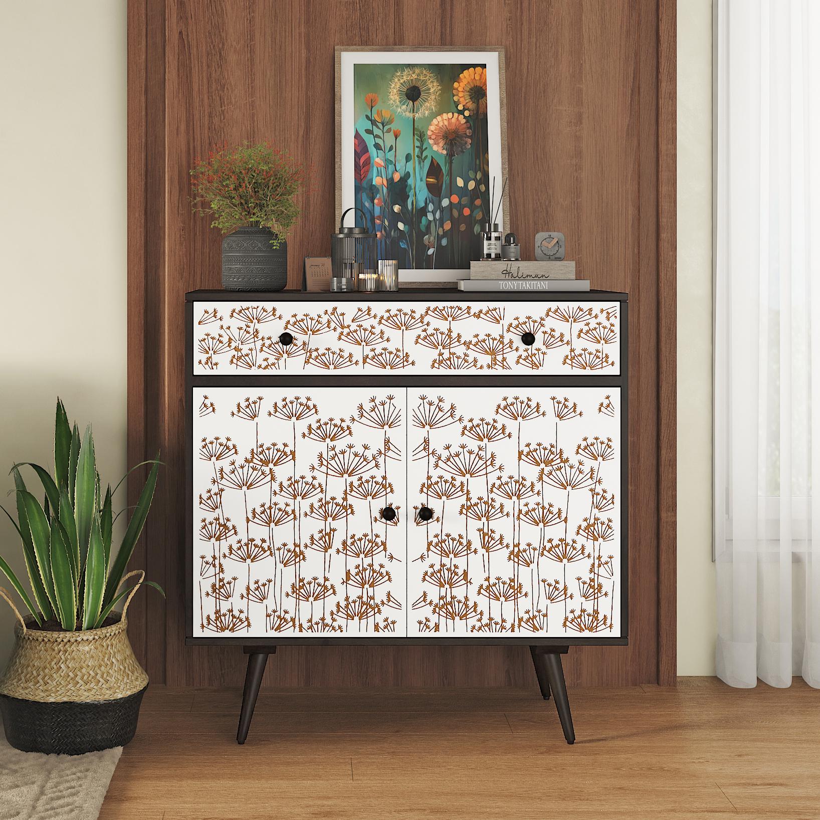 Fleur Solid Wood Sideboard in White & Americain Walnut finish