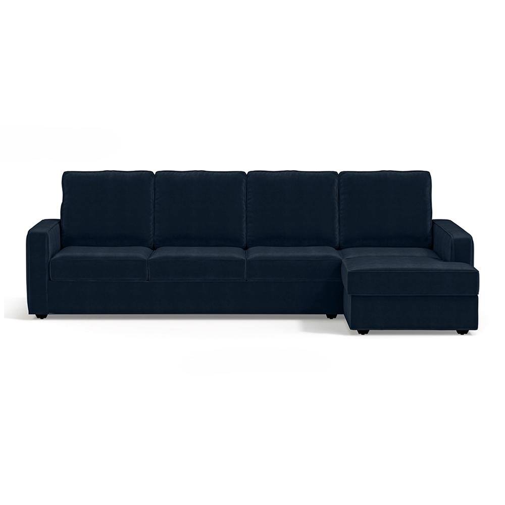 Apollo Compact Sofa (Colour : Sea Port Blue Velvet, Cushion : Soft, Back Type : High Back, Seating Capacity : Right Aligned 3 Seater + Right Aligned Chaise + Ottoman)
