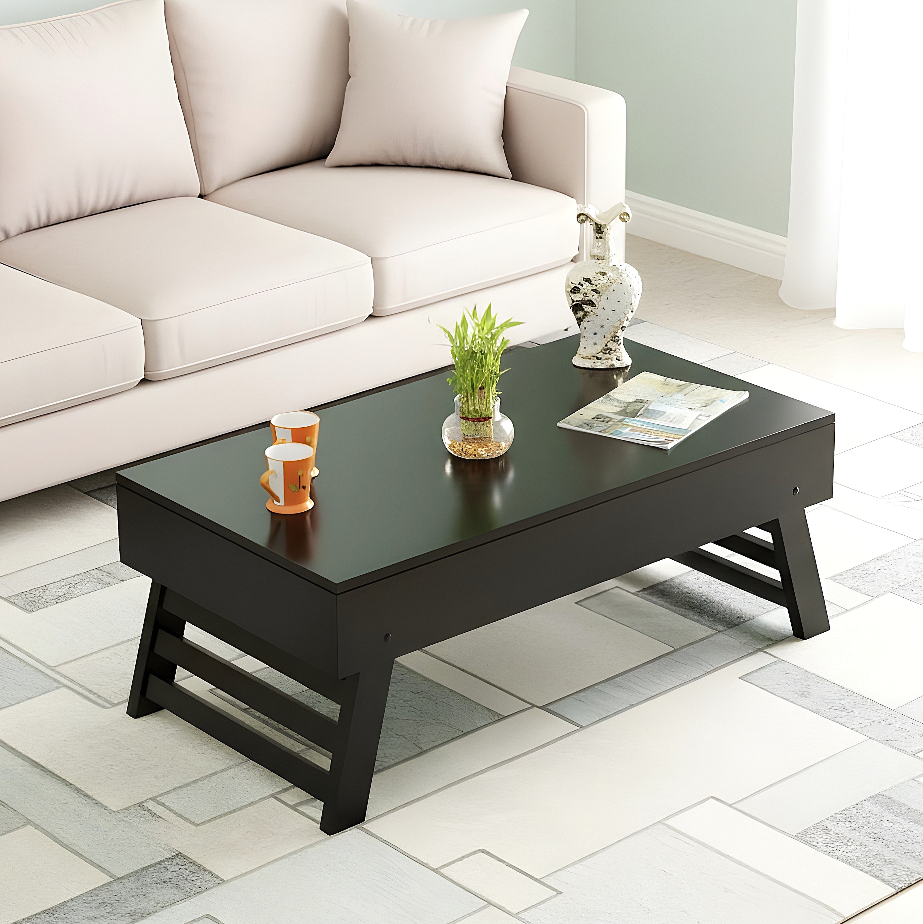 Kassel Sheesham Wood Contemporary Rectangle Foldable Coffee Table In Extra Dark Mahagony Finish