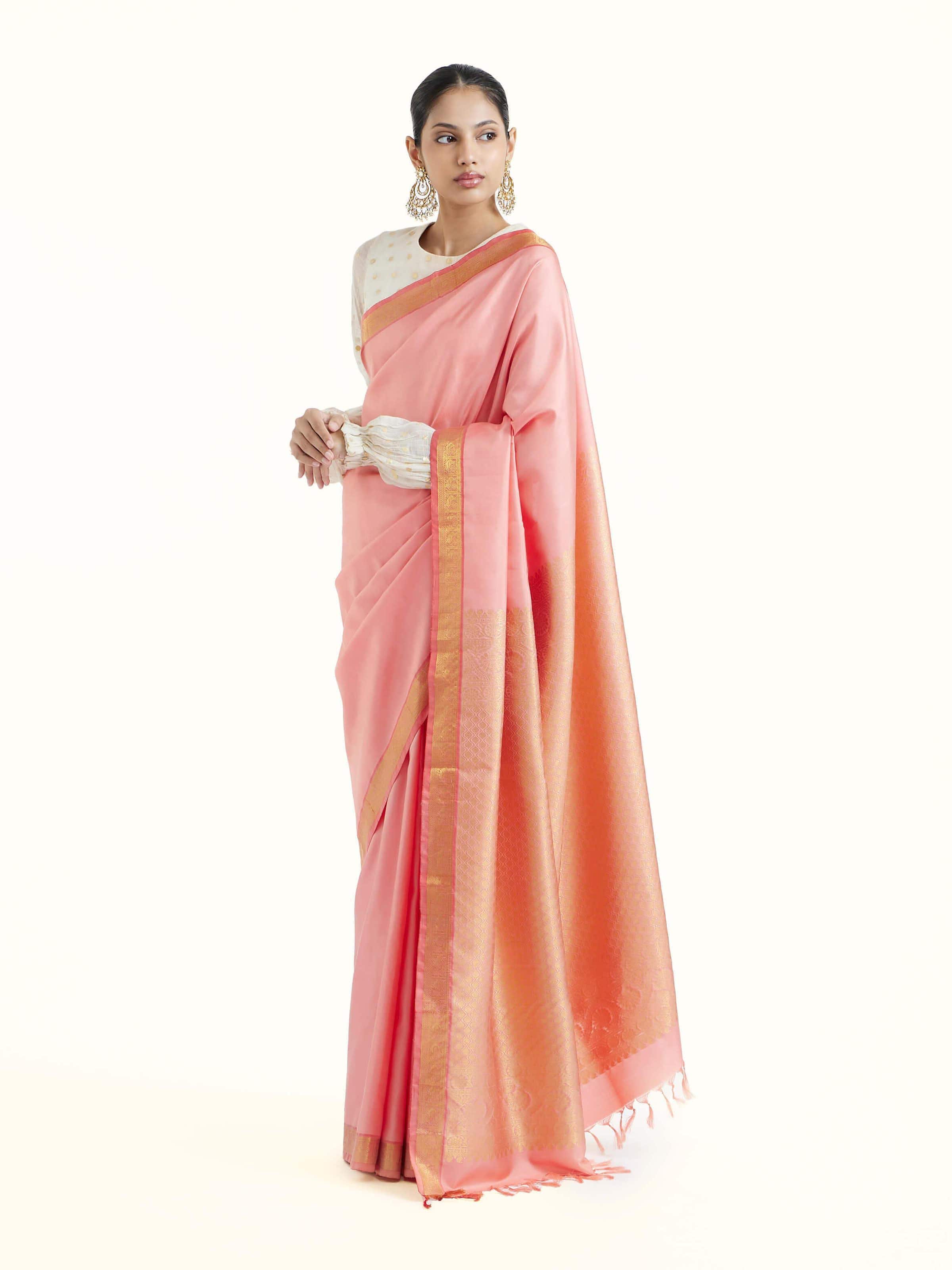 Peach Silk Dharmavaram Saree