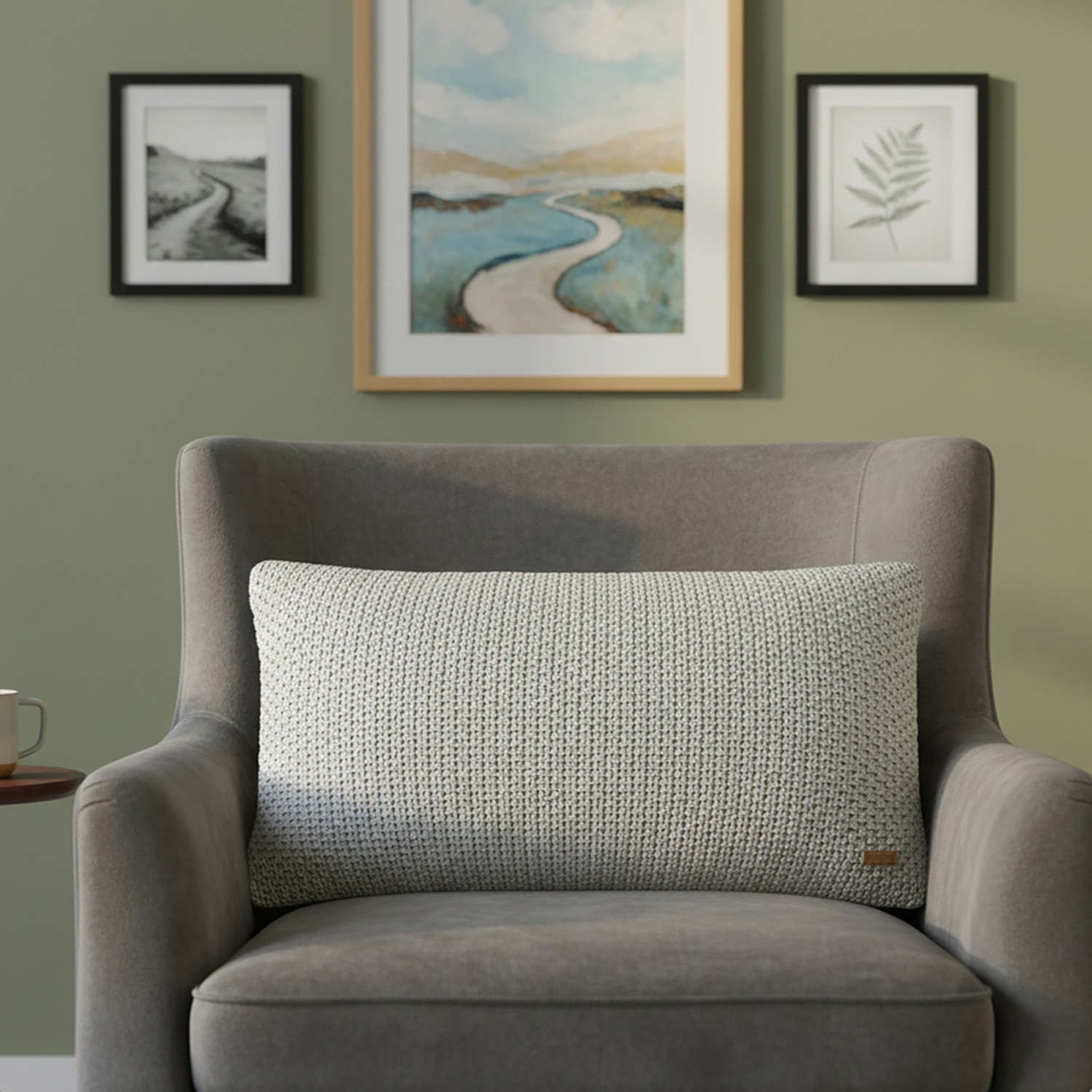 Moss Knit Foil Print Pale Whisper  And Silver Cushion Cover 12X20 Inches - Pluchi