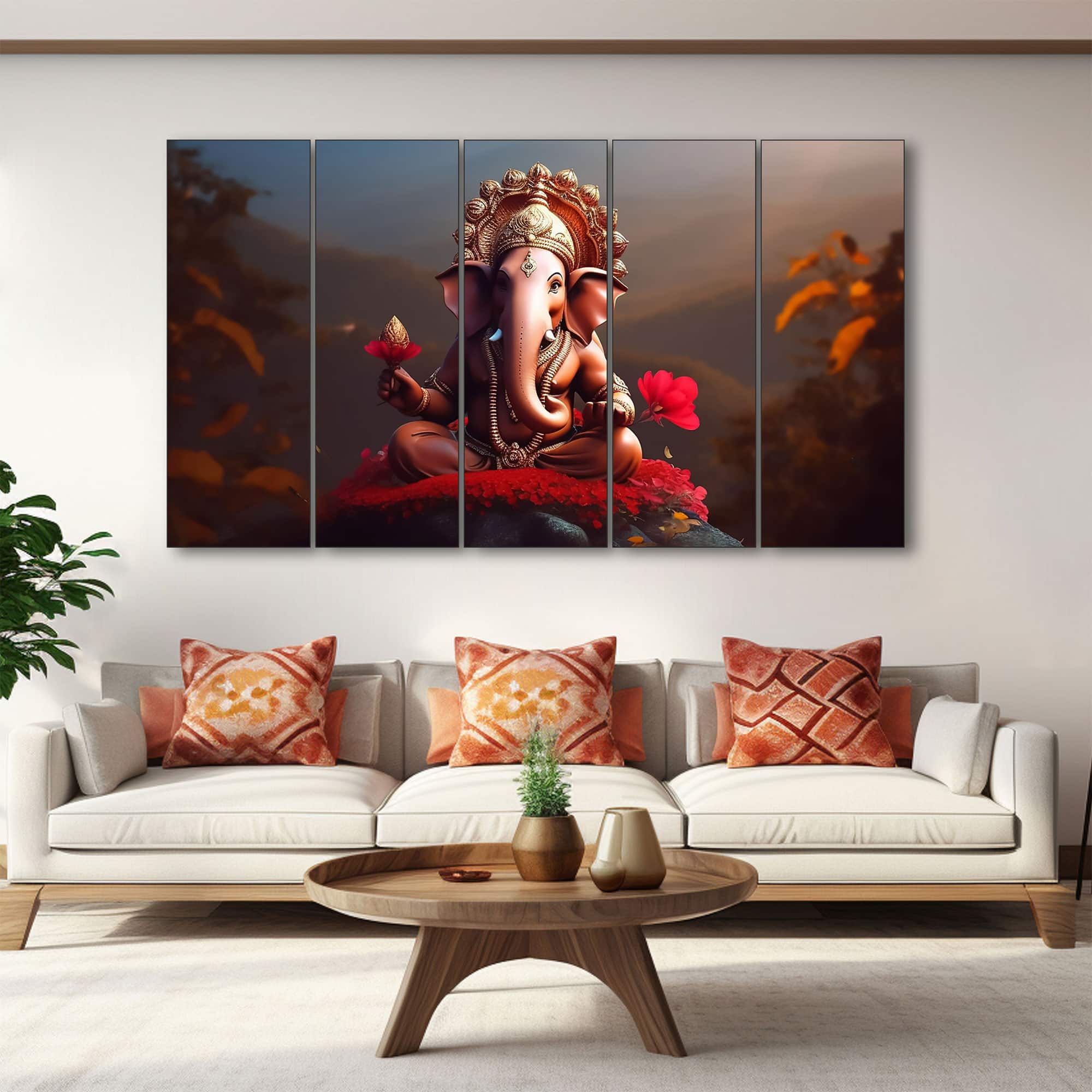 The Castle Decor Lord Ganesha Wall Painting Wooden Framed 27x48 Inch (Style 14) - The Castle Decor