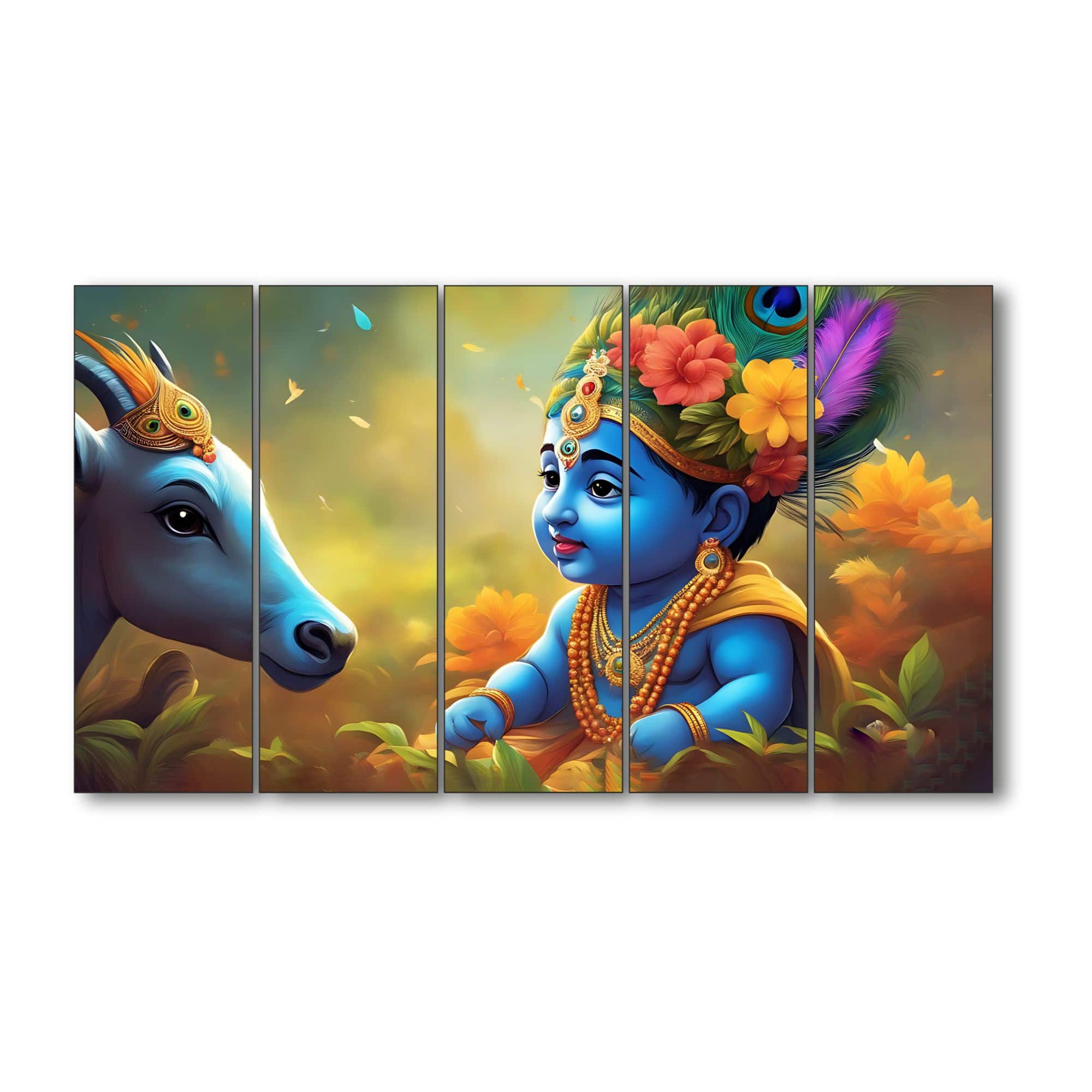 The Castle Decor Bal Gopal Wall Painting Wooden Framed 27x48 Inch (Style 2) - The Castle Decor