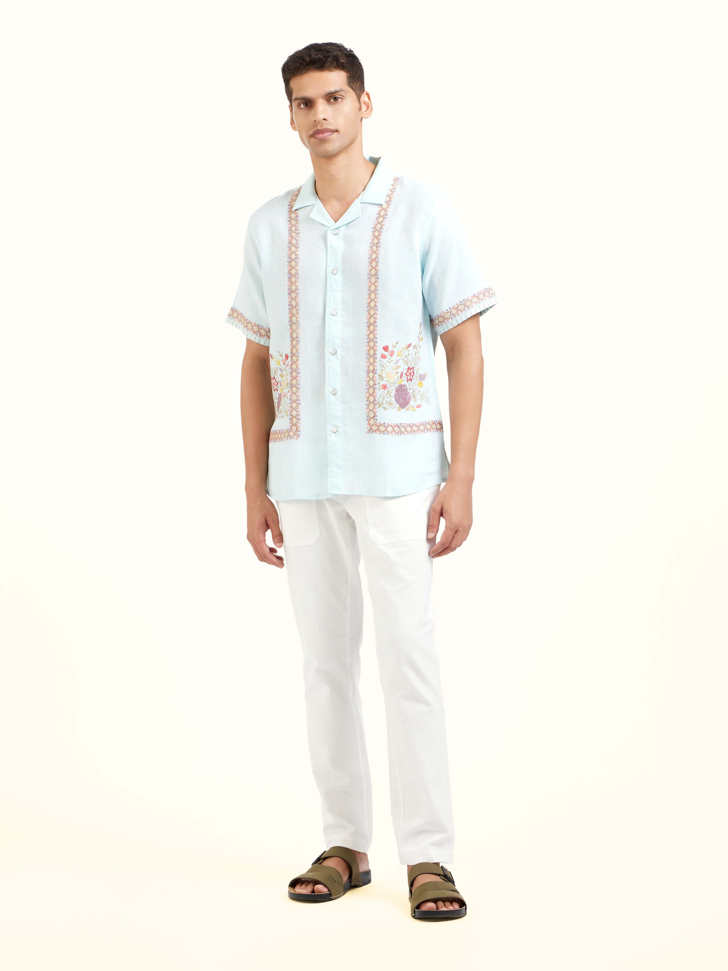 Aqua Kantha Embroidered Shirt