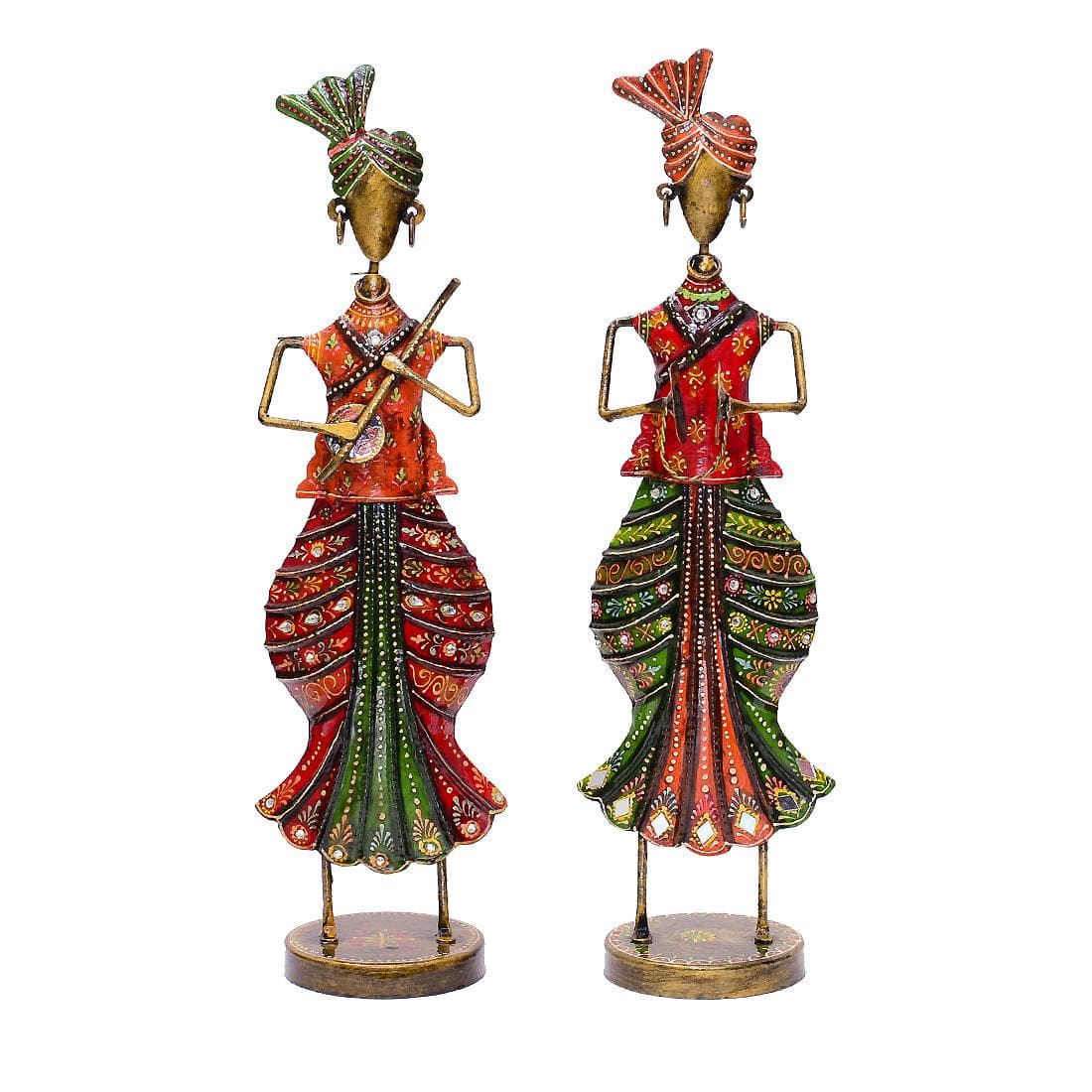 Desert Art Metal Handpainted Akhira Musician Showpiece Set of 2 - Desert Art