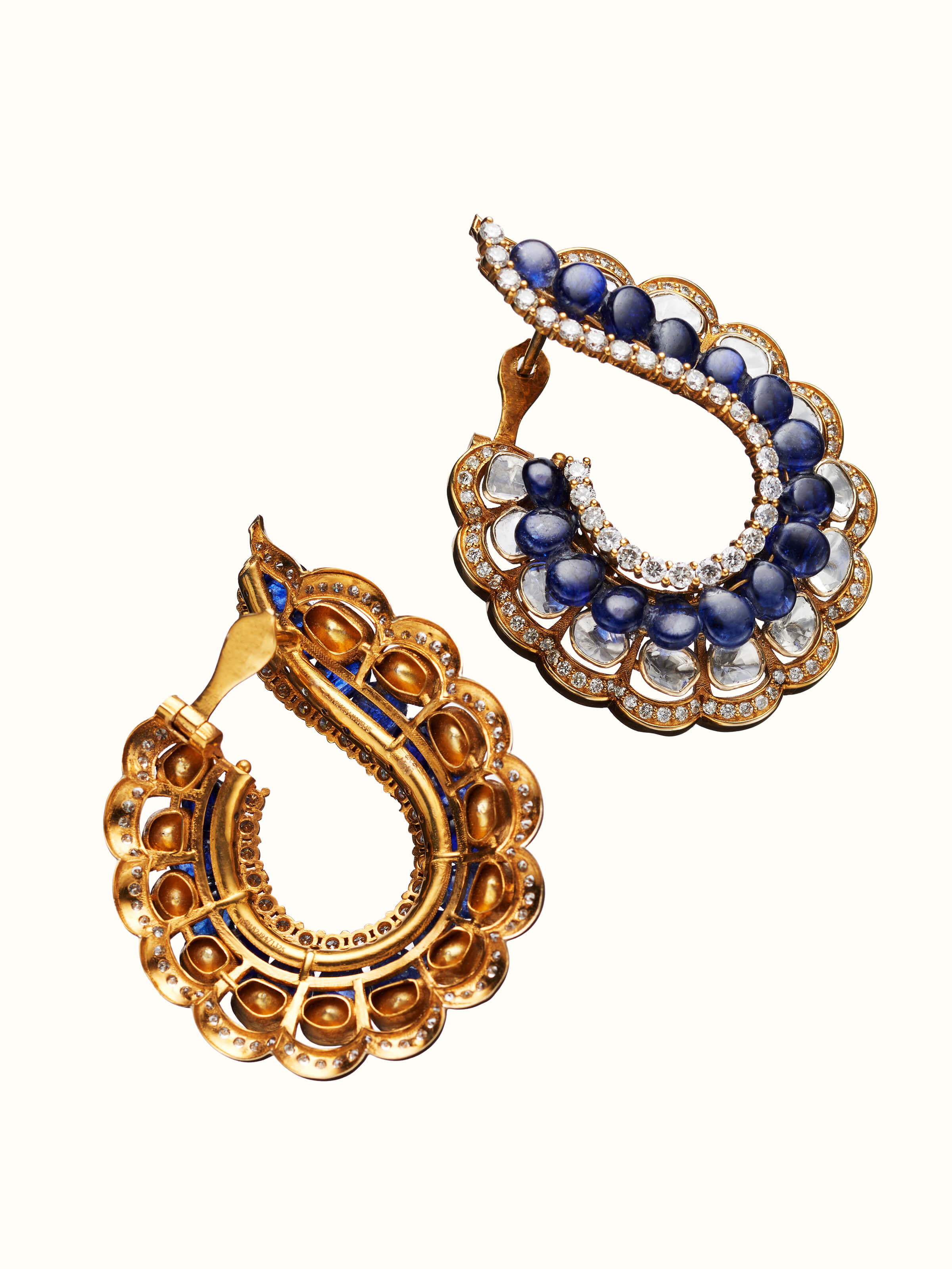 back view of dank polki 14 karat gold hoop earrings