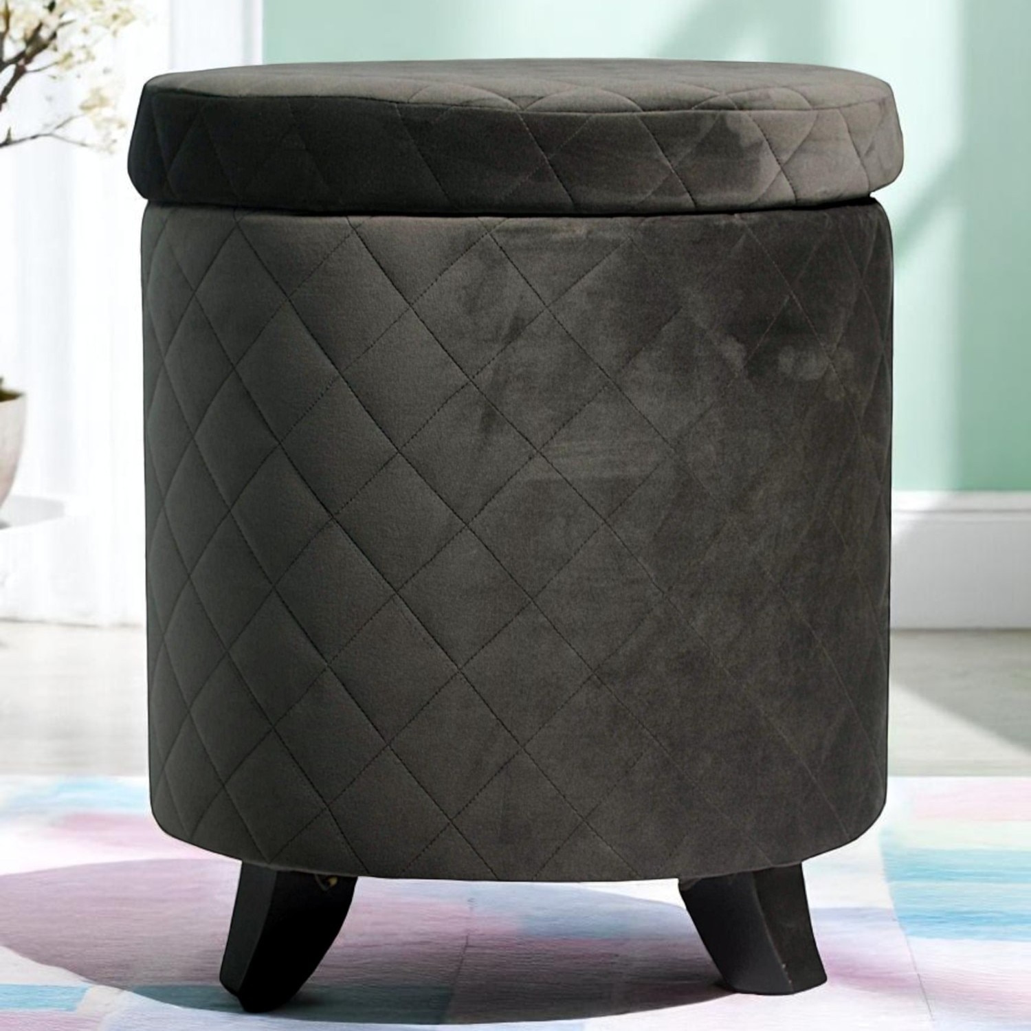Orlando Solid Wood Storage Ottoman with Removable Lid in Grey Velvet Fabric