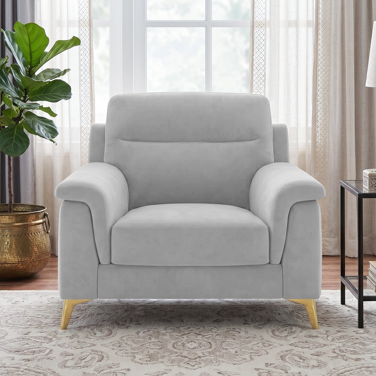 Niwara Velvet 1 Seater  sofa in Grey Color - Home Lifestylez