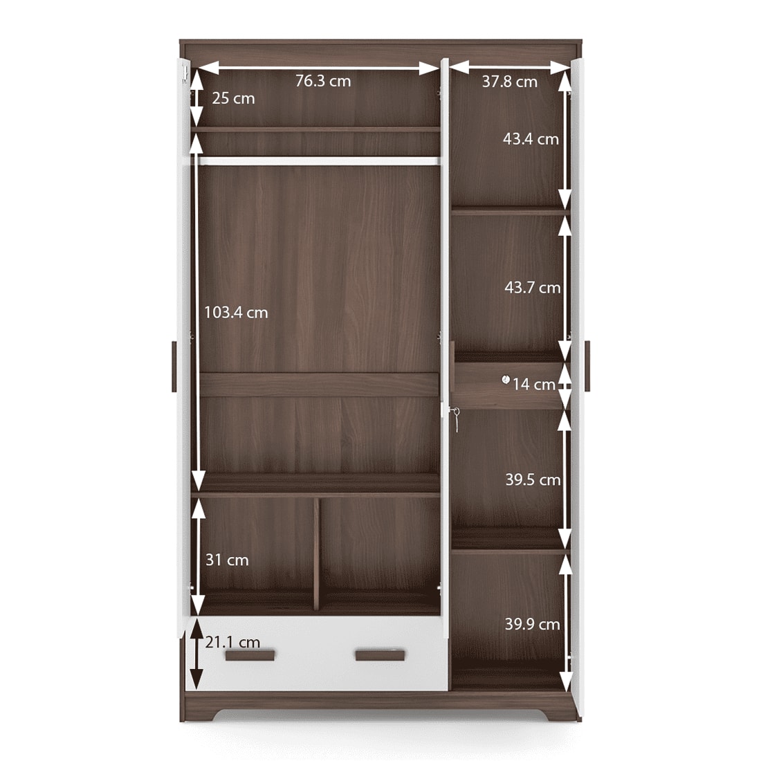 Miller 3 Door Wardrobe With Mirror in Two Tone Finish