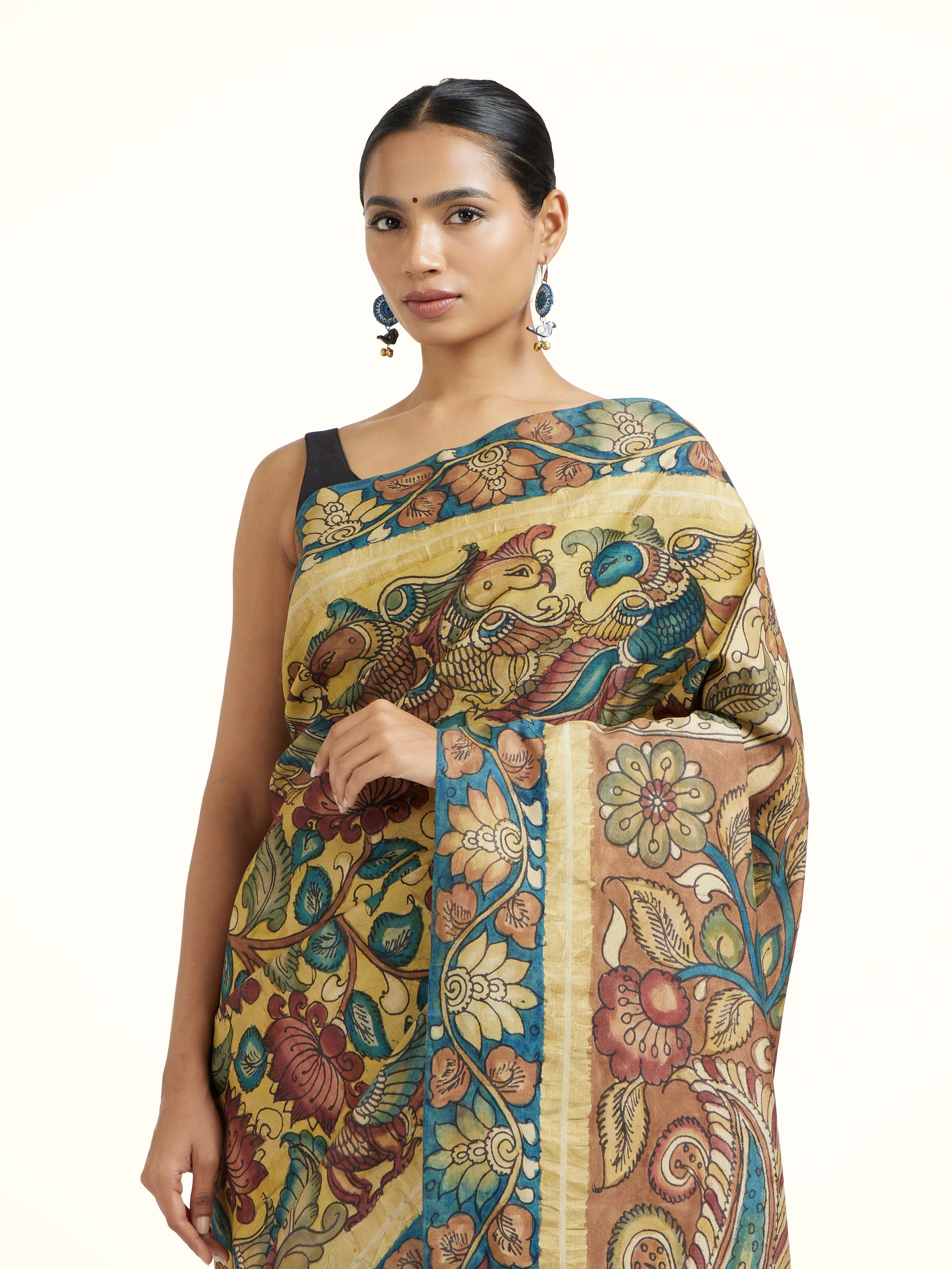 Multicolor Silk Kalamkari Handpainted Saree
