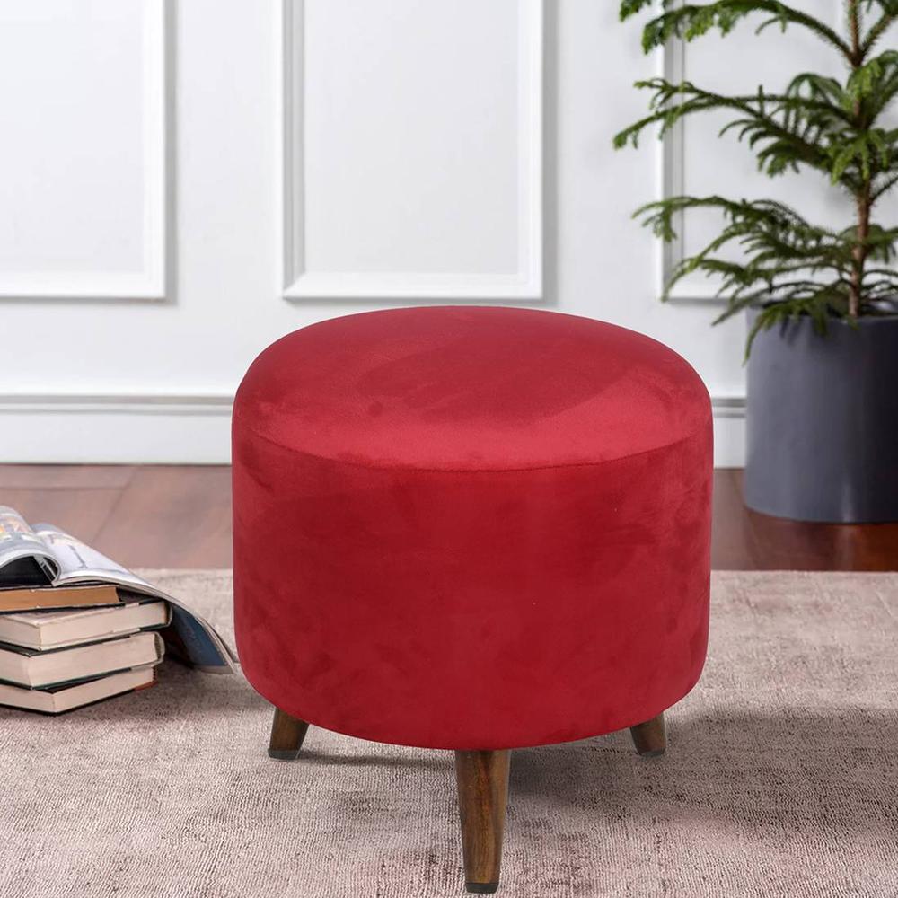 Silas Solid Wood  Ottomon in  Red Colour