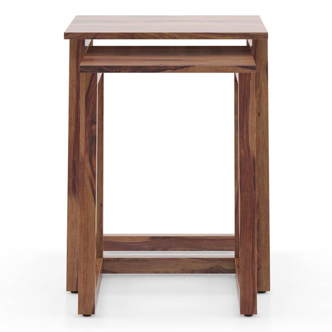Silvino Solid Wood Nested Side Table in Teak Finish