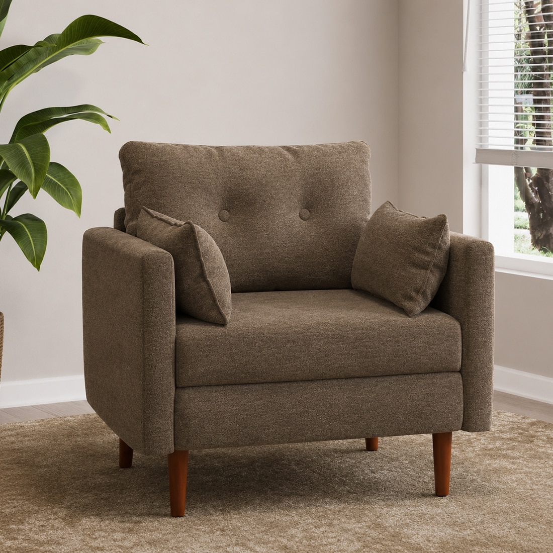 Arihana Boucle Fabric Arm Chair in Brown Colour - KURSIWALLAH