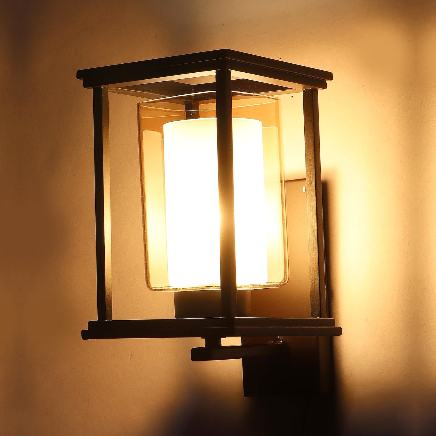 Eliante Kaaf Wood And Iron Wall Light With Glass In Brown Colour