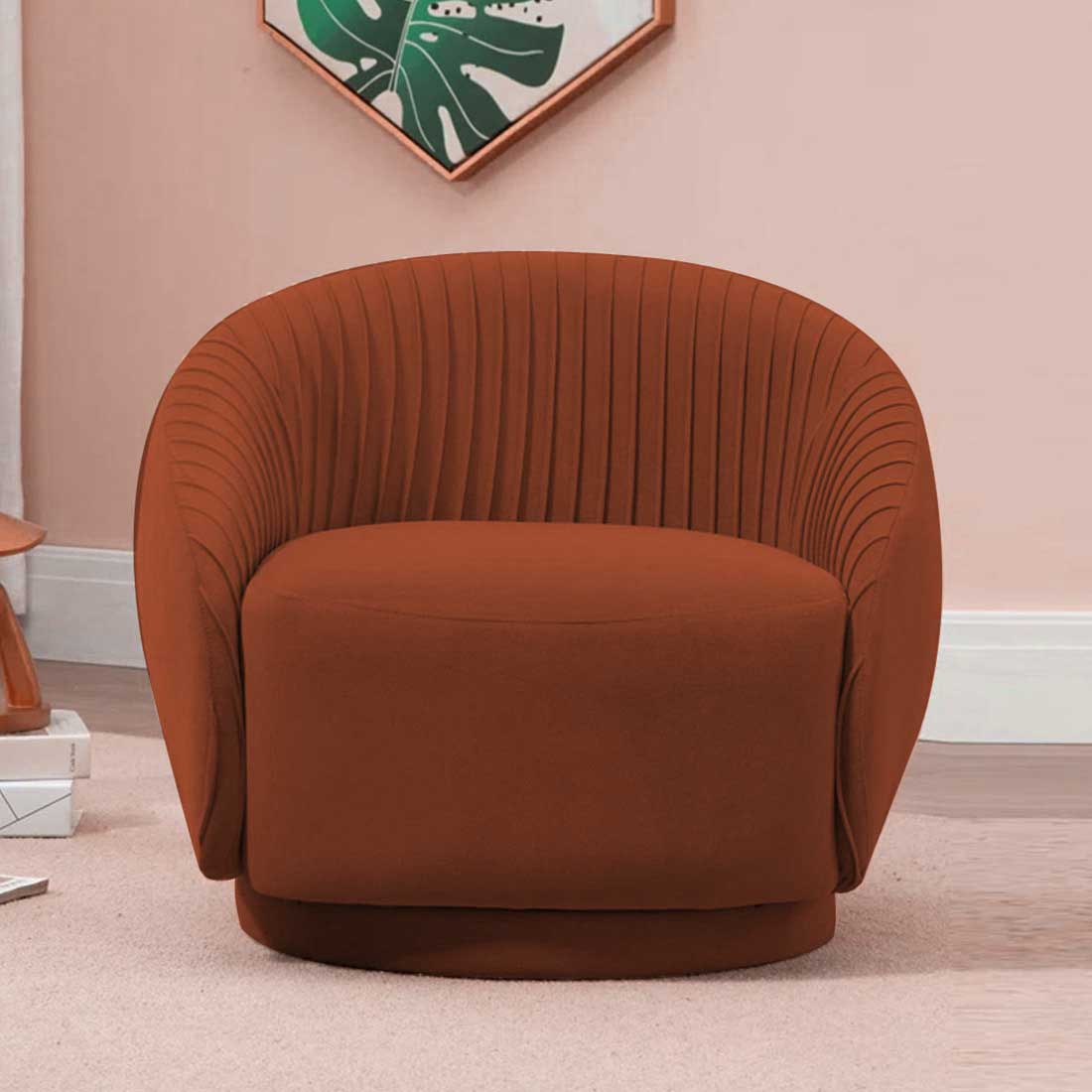 Lorna Swivel Solid Wood Round Chair in Brown Colour