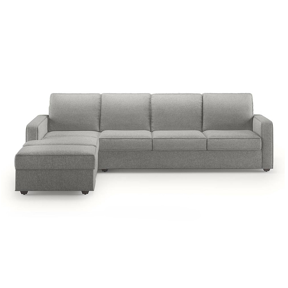 Apollo Fabric Sectional Sofa (Colour : Vapour Grey, Cushion : Soft, Back Type : Regular, Seating Capacity : Left Aligned 3 Seater + Left Aligned Chaise + Ottoman)