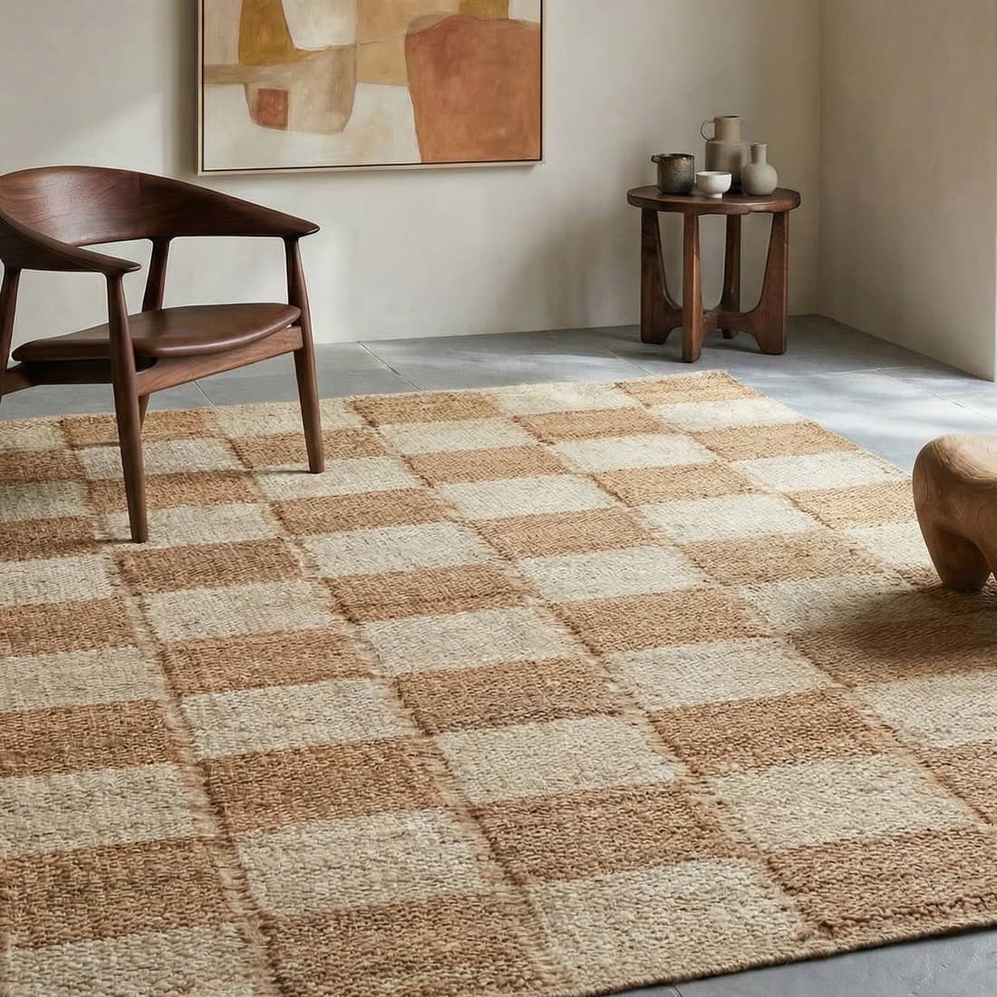 Jaipur Rugs Damier Chess Jute 5x8 Feet Eucalyptus And Natural Dhurrie Carpet