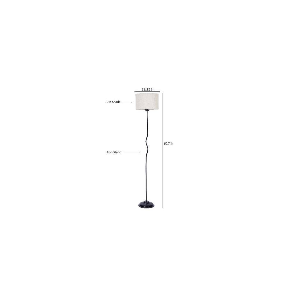 Aurora White Natural Fiber Floor Lamp with Black Iron Base