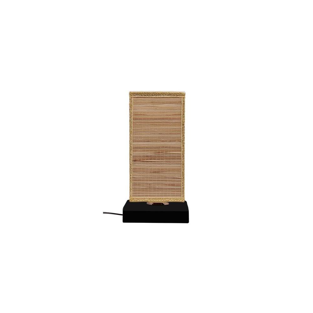 Chris Beige Bamboo Shade Table Lamp with Black Iron Base