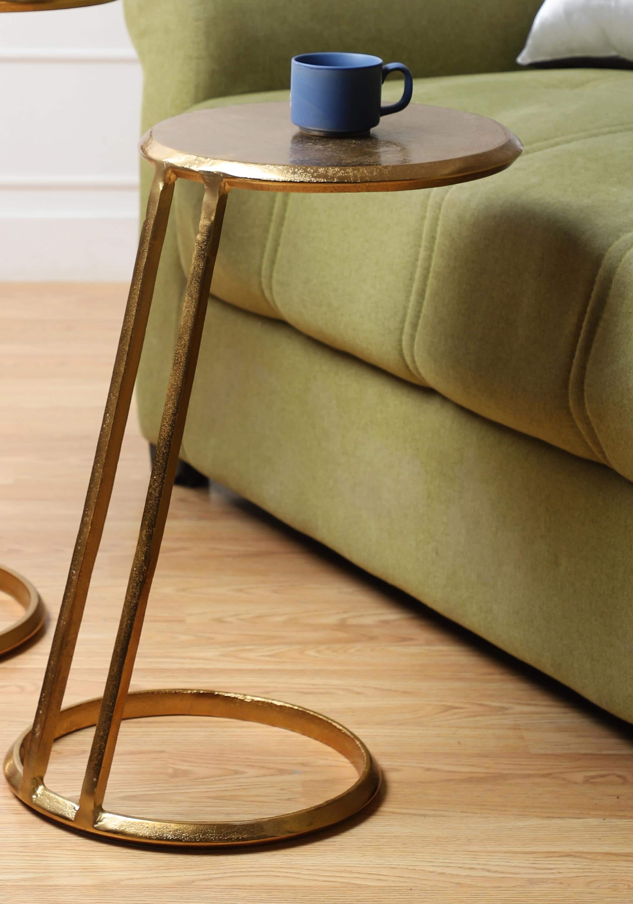 Slanted Nesting Raw Antique Gold Metal Side Table Large in Gold Colour