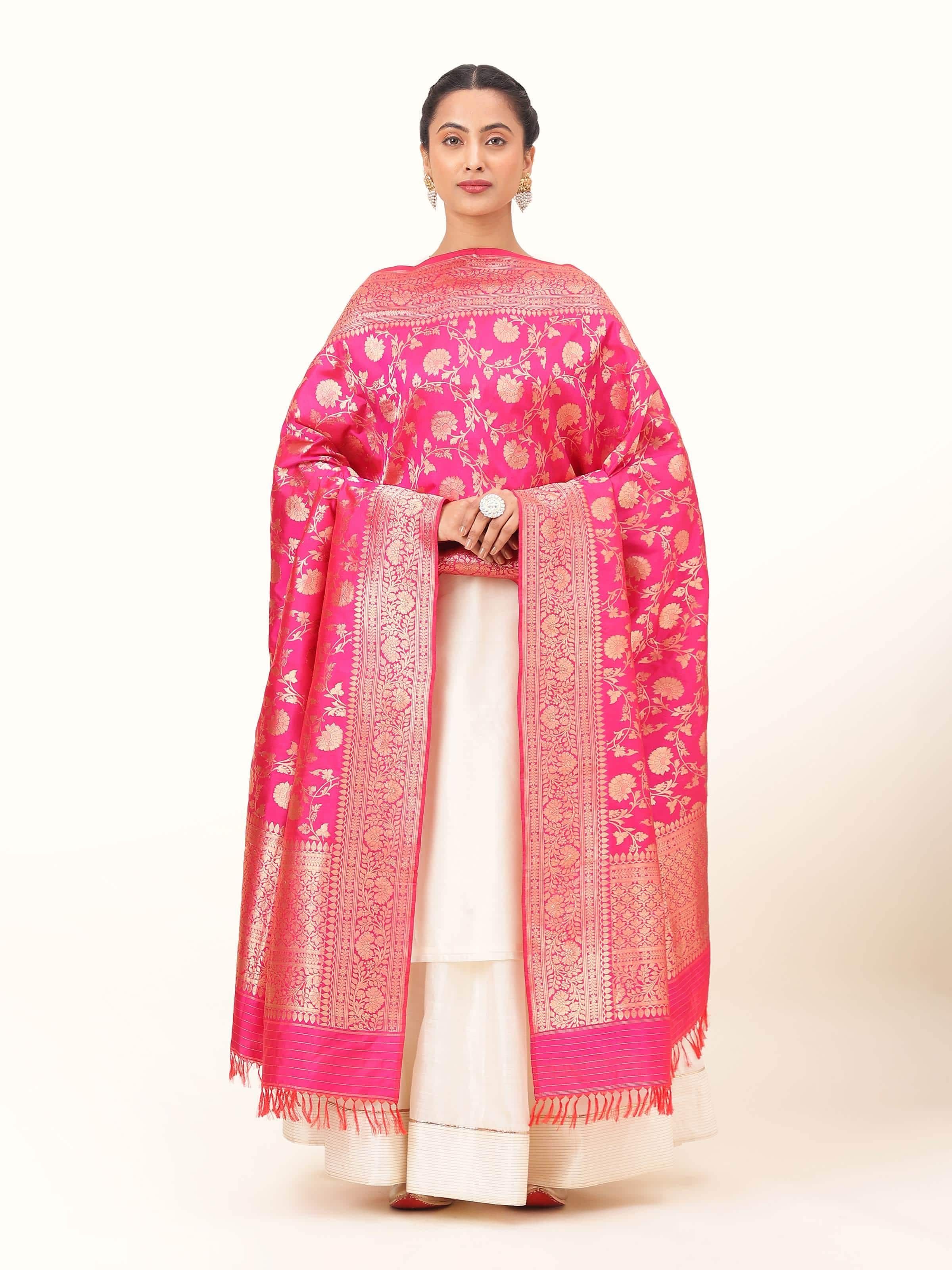 Pink Silk Banarasi Dupatta