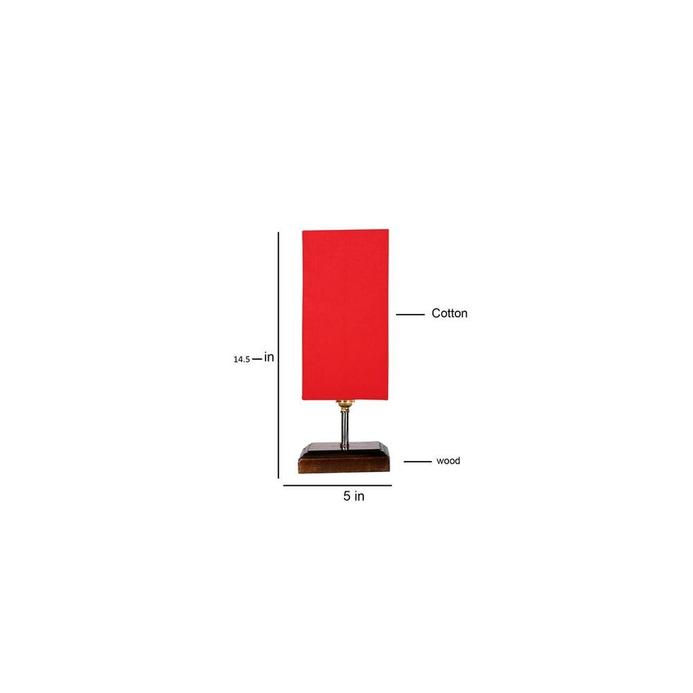 Elliot Red cotton table lamp with Square Brown Wood Base