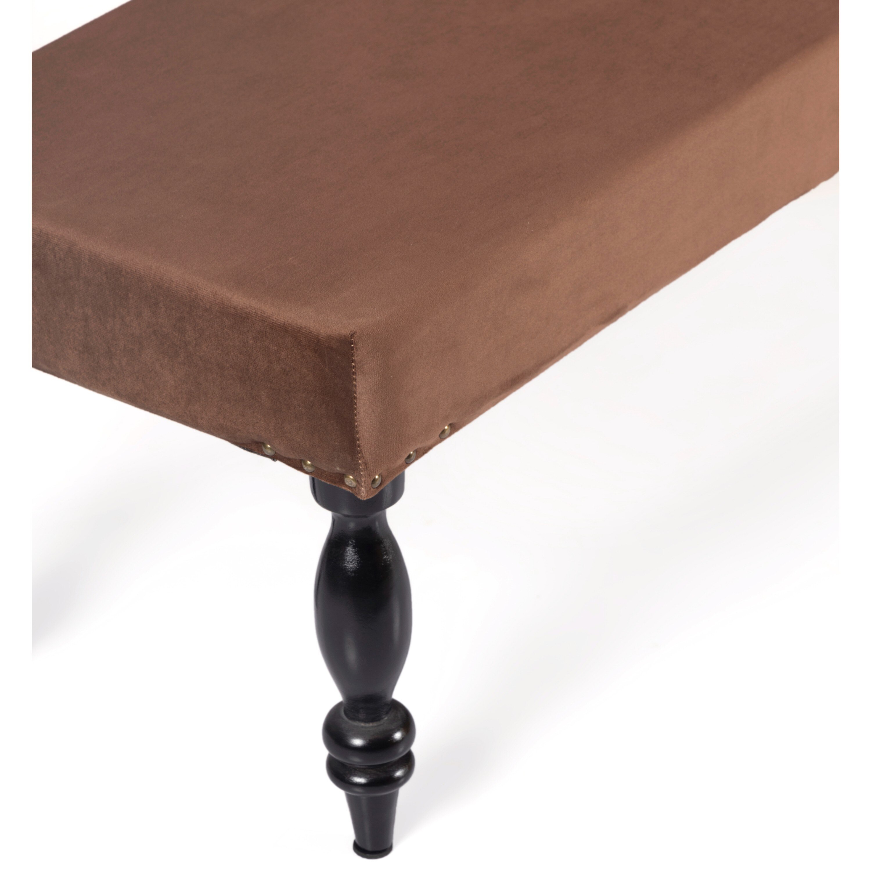 Cairo Sheesham Wood Accent 3 Seater Bench In Taupe Brown Velvet