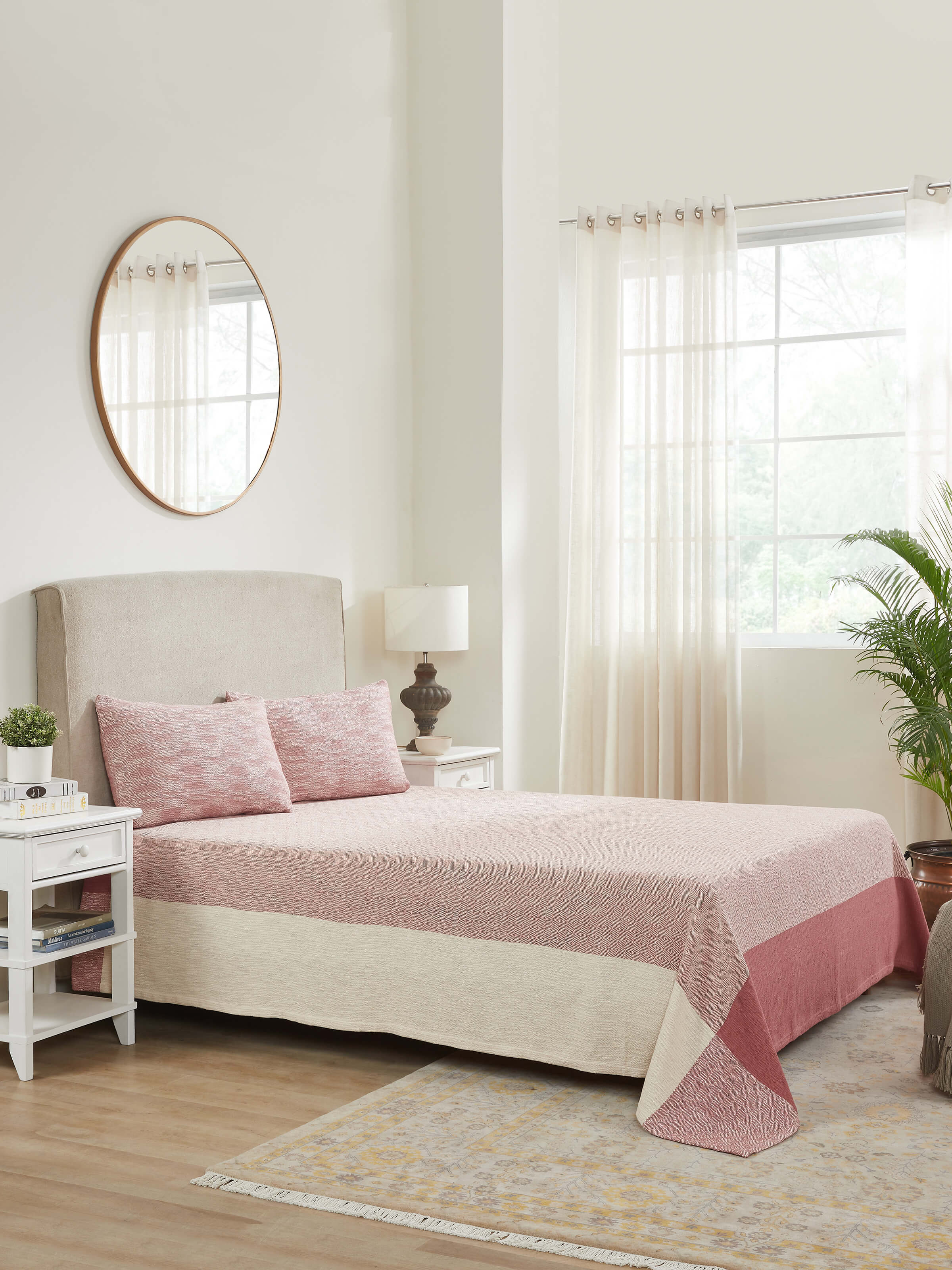 Nabha Pink Sandstone Diamond Queen-size Weave Bedspread Set